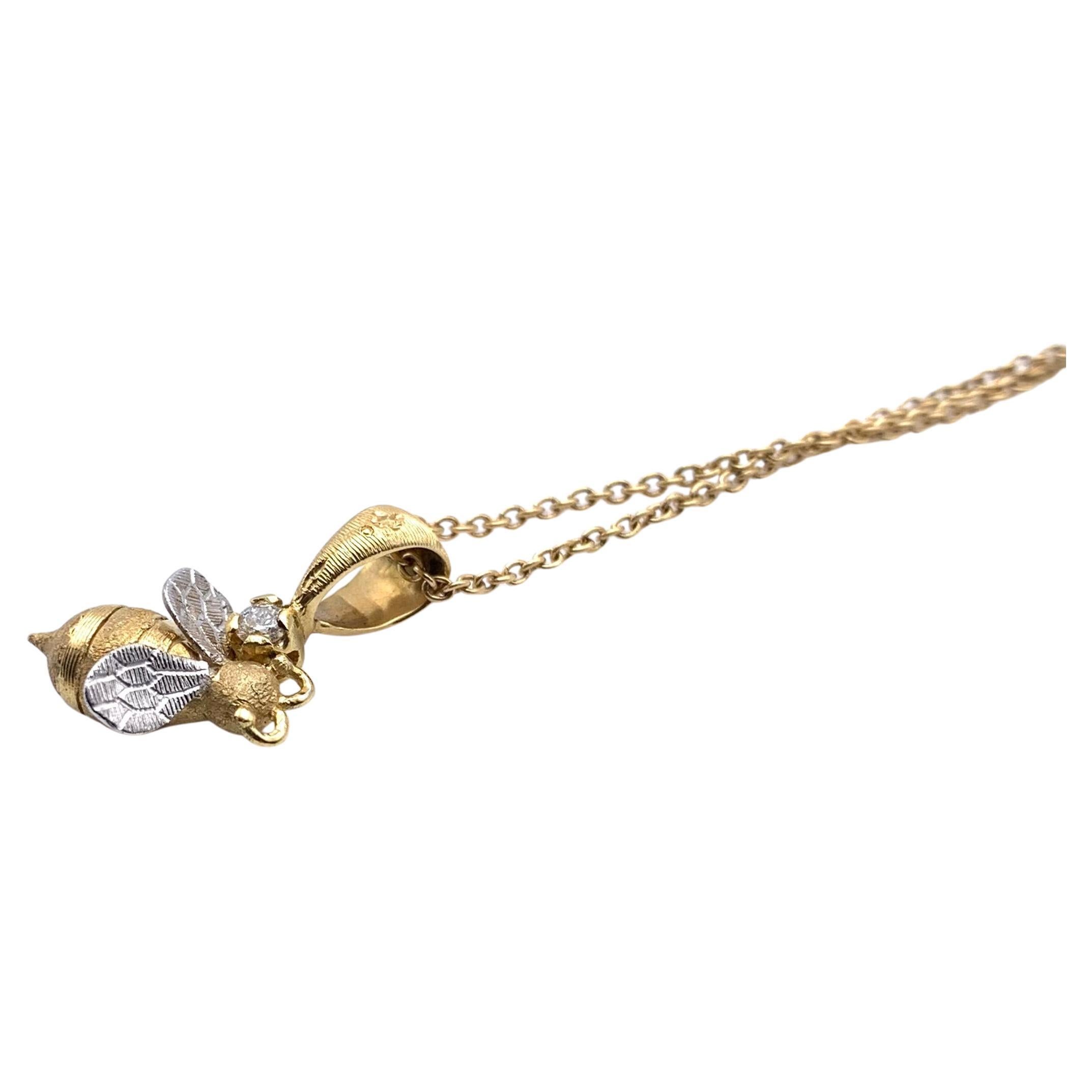 18KT Florentine Engraved Bumble Bee Necklace
