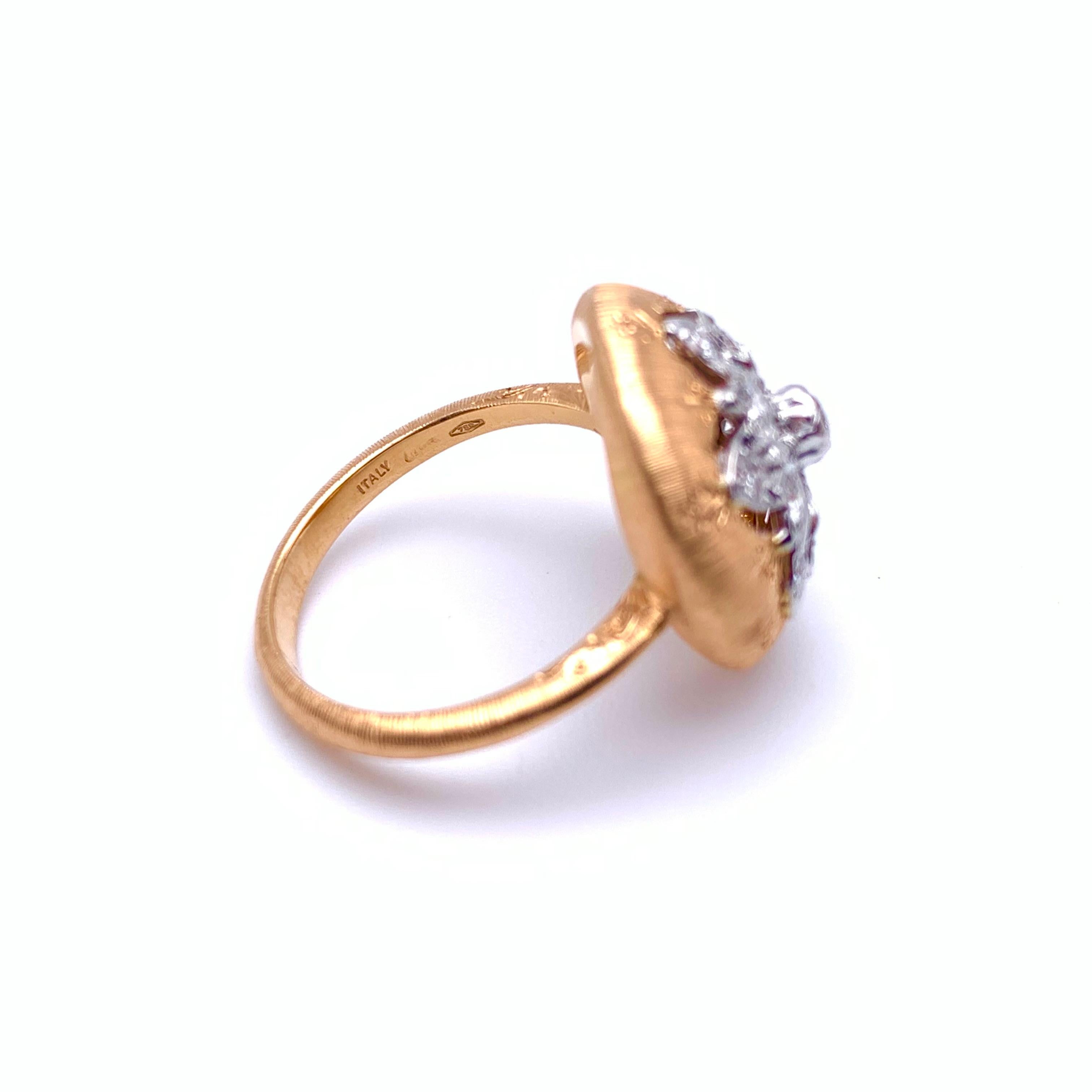 18KT Florentine Engraved Button Diamond Ring For Sale 1