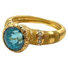 18KT Florentine Engraved Cambodian Zircon Ring