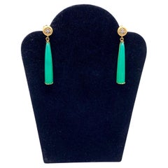 18KT Florentine Engraved Chrysoprase and Diamond Earrings