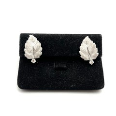 18KT Florentine Engraved Diamond Accent Leaf Studs