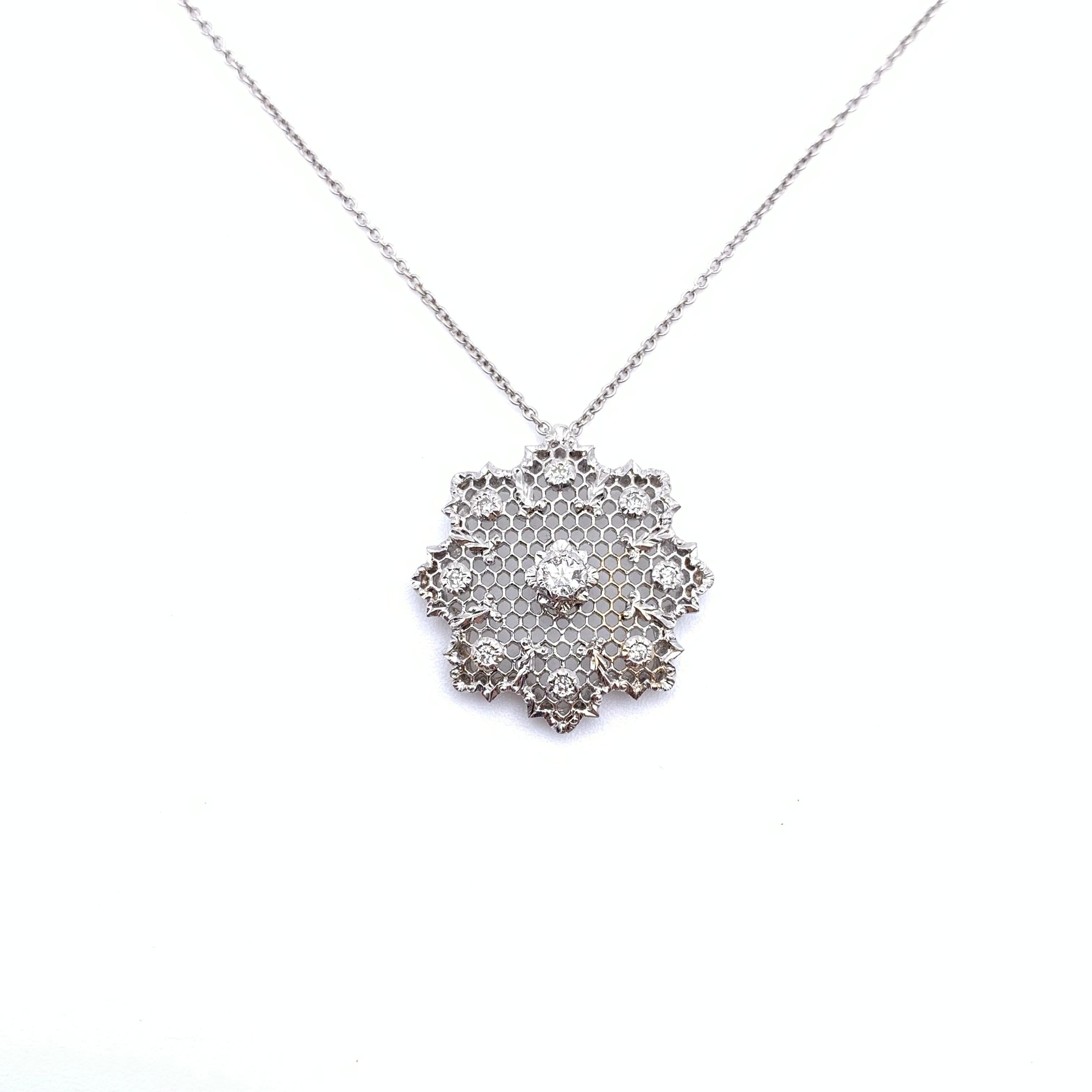 Regency 18KT Florentine Engraved Diamond Lattice Pendant with Chain
