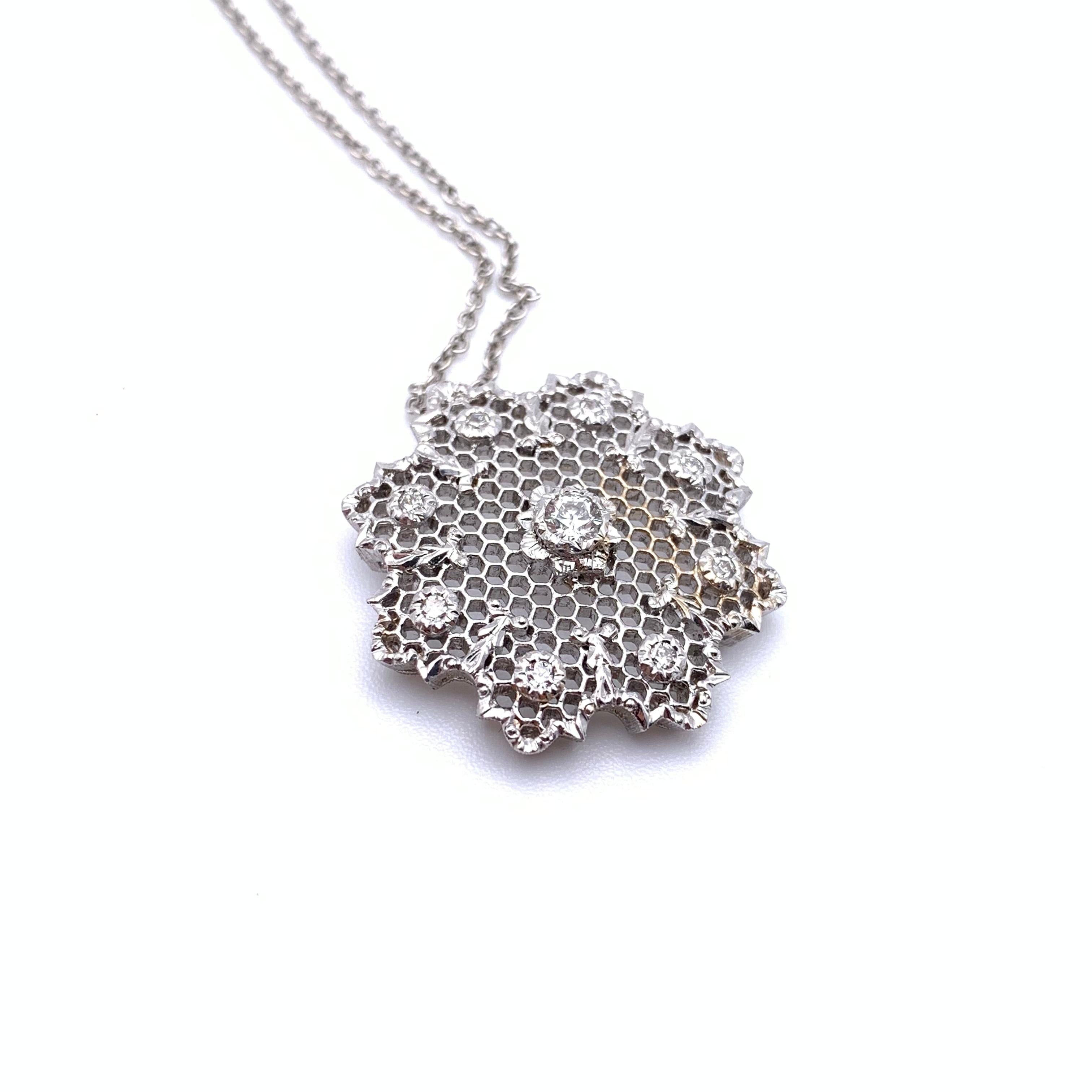 Women's 18KT Florentine Engraved Diamond Lattice Pendant with Chain