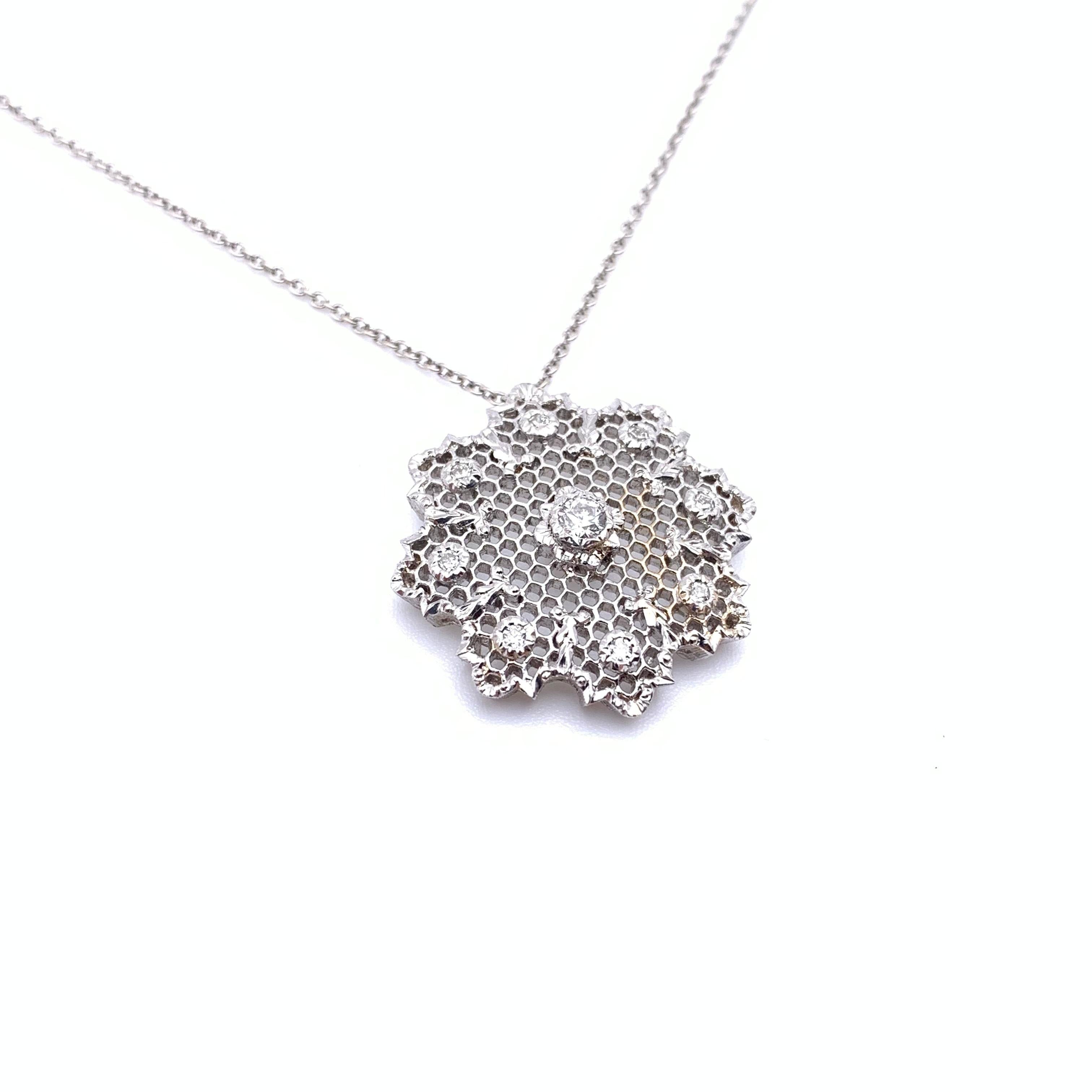 18KT Florentine Engraved Diamond Lattice Pendant with Chain 2