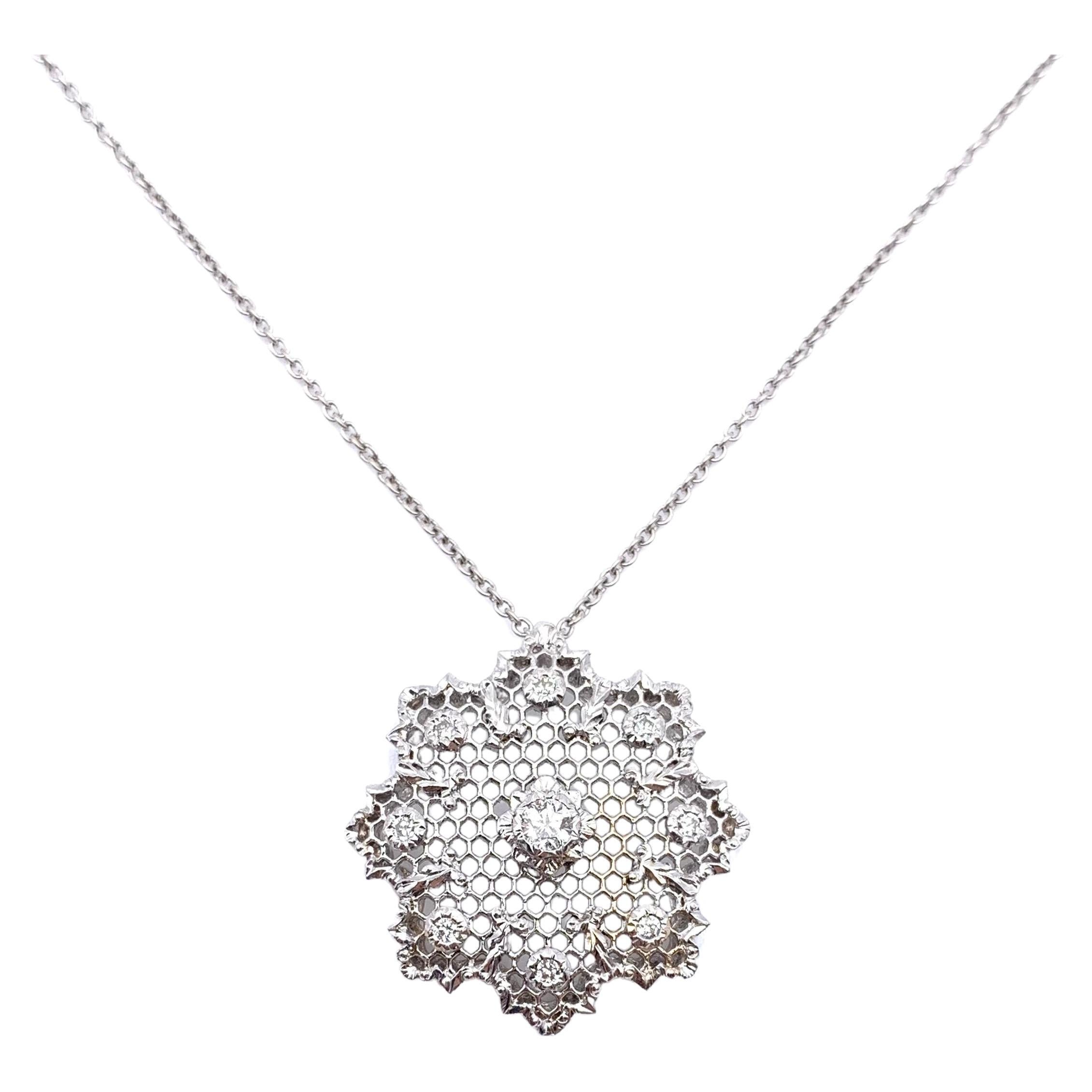 18KT Florentine Engraved Diamond Lattice Pendant with Chain