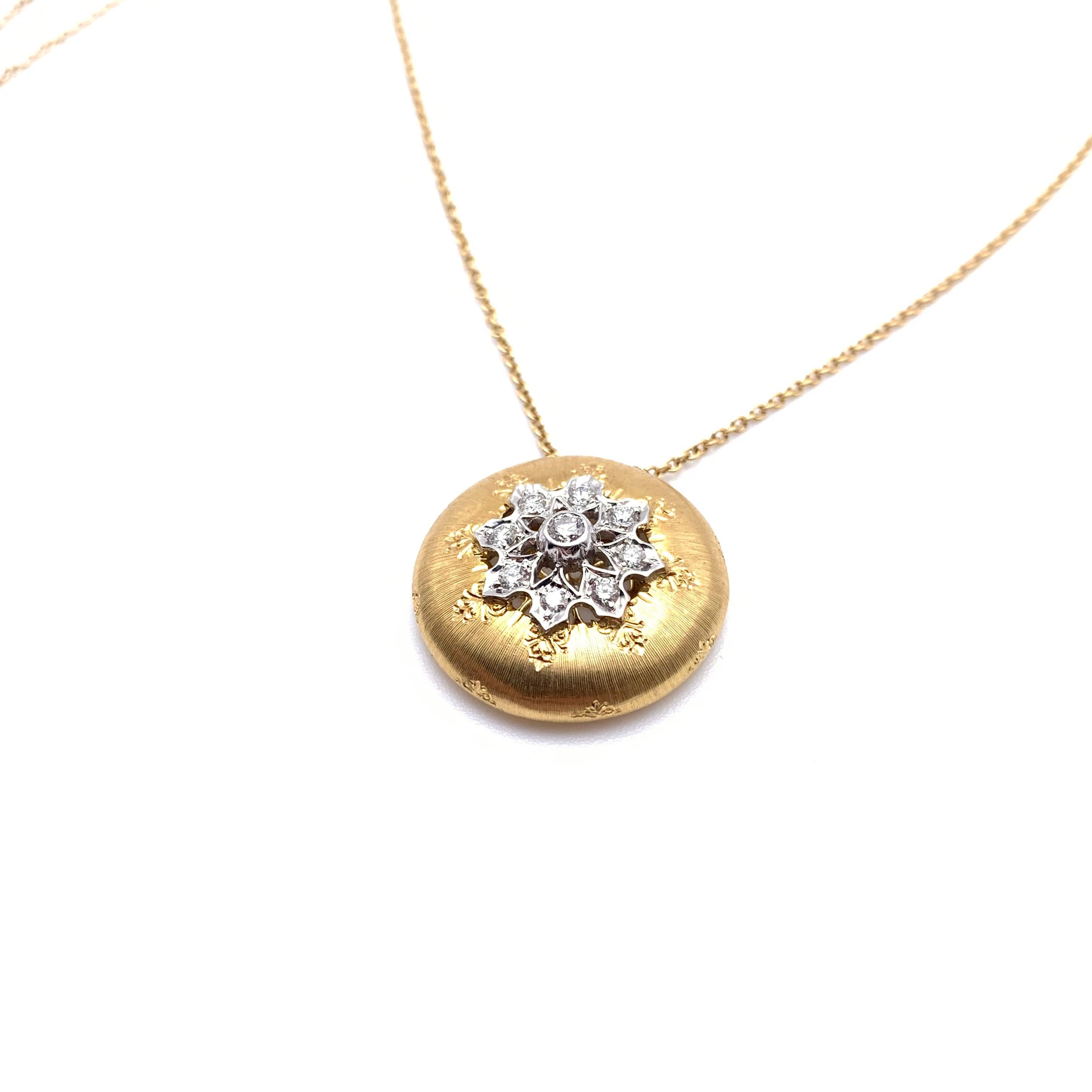 Regency 18KT Florentine Engraved Diamond Pendant For Sale