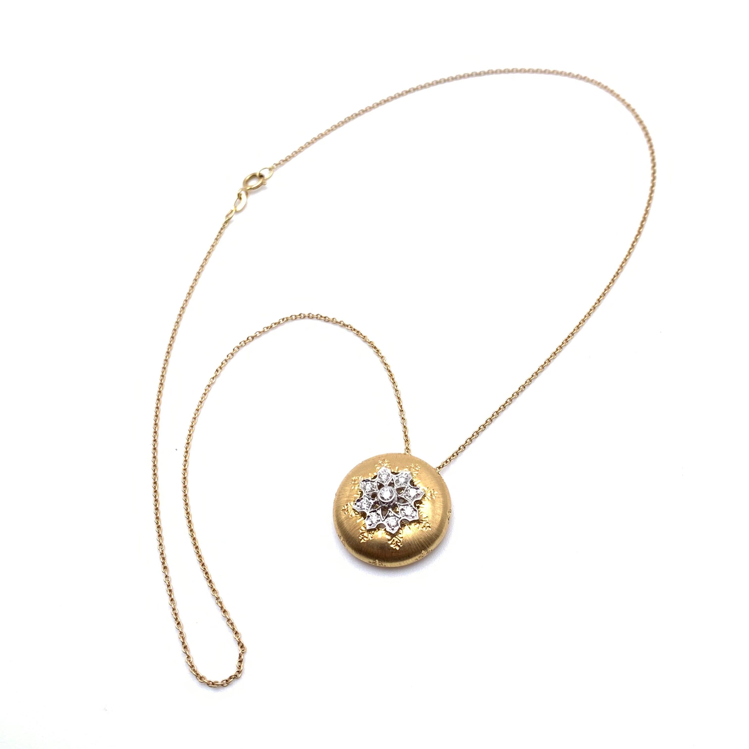 18KT Florentine Engraved Diamond Pendant In Good Condition For Sale In Lynchburg, VA