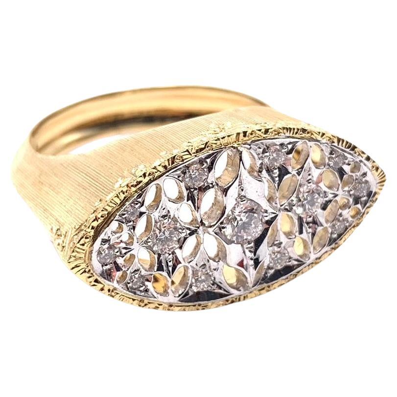 18KT Florentine Engraved East to West Diamond Lattice Ring