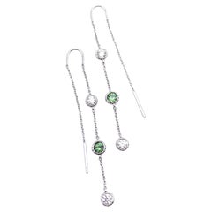 18KT Florentine Engraved Green Sapphire and Diamond Threader Earrings