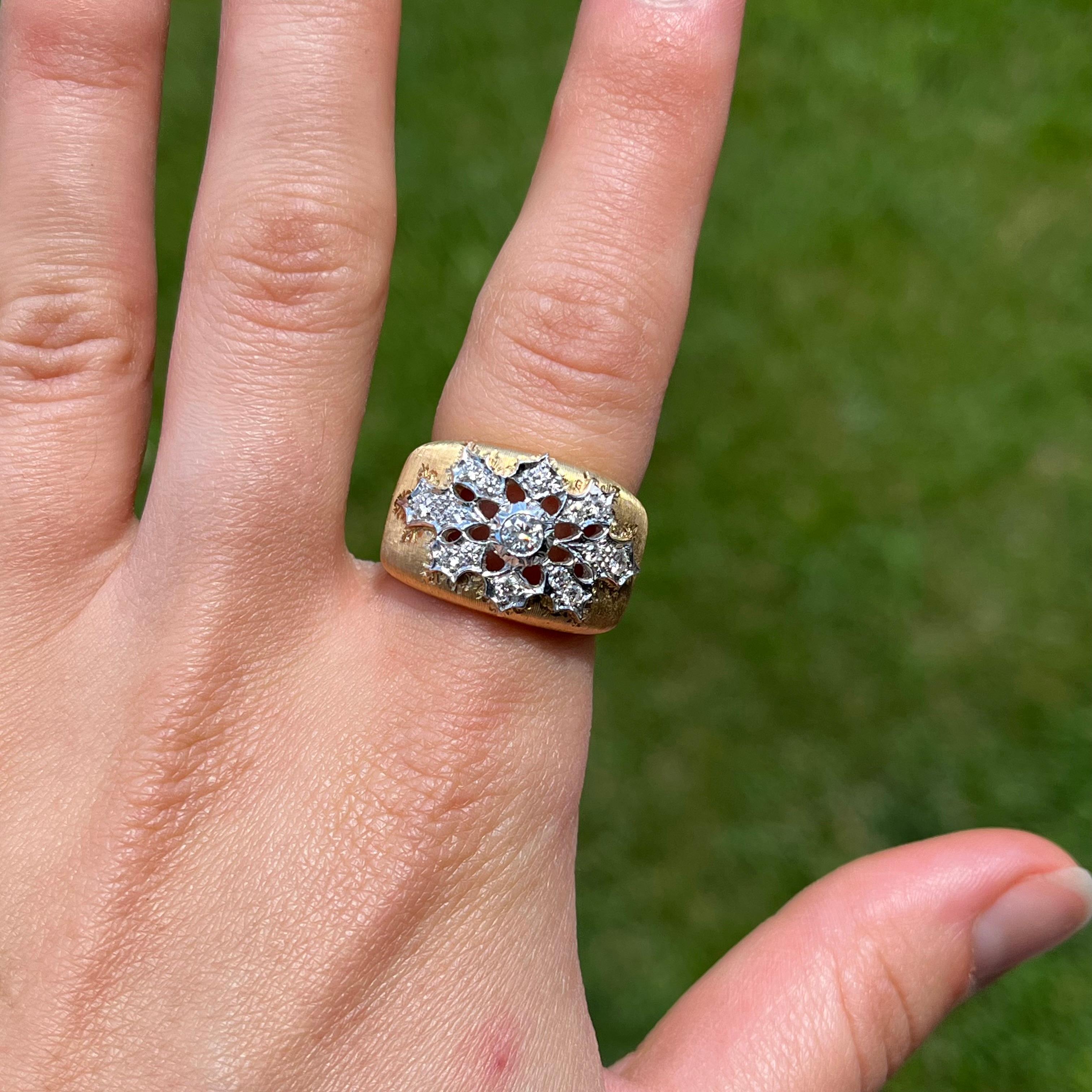 18KT Florentine Engraved Half-Carat Diamond Band For Sale 6