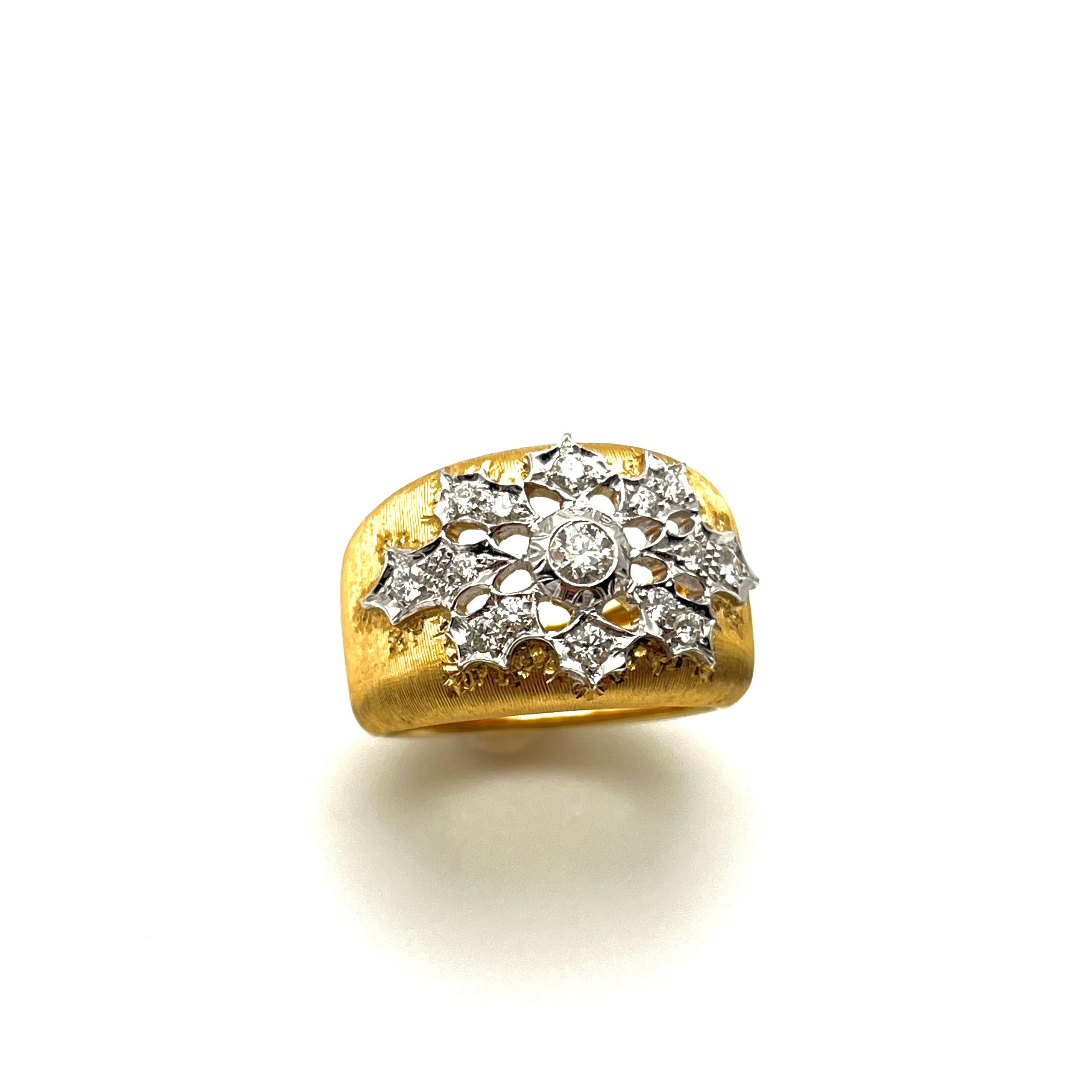 Round Cut 18KT Florentine Engraved Half-Carat Diamond Band For Sale