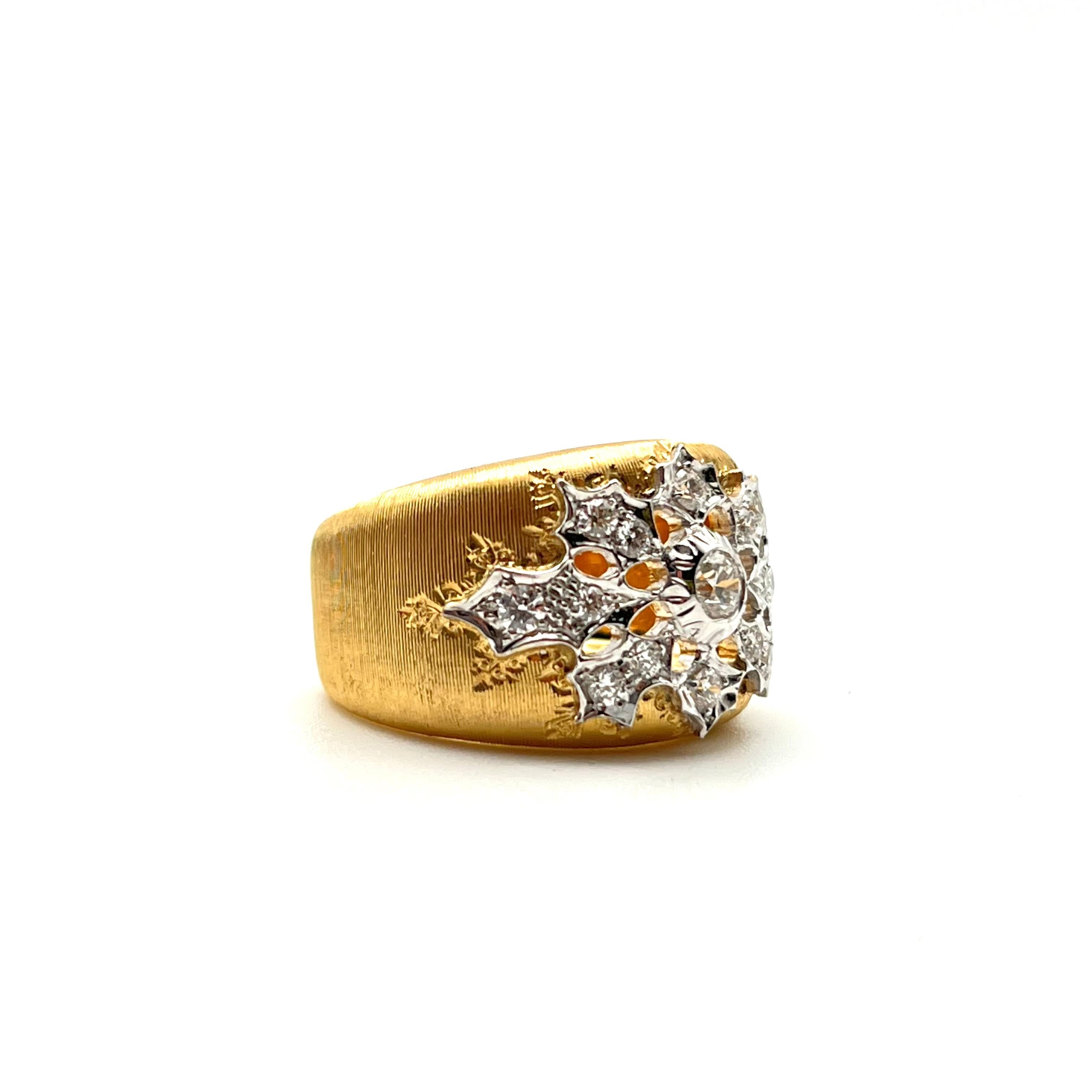 18KT Florentine Engraved Half-Carat Diamond Band In Excellent Condition For Sale In Lynchburg, VA