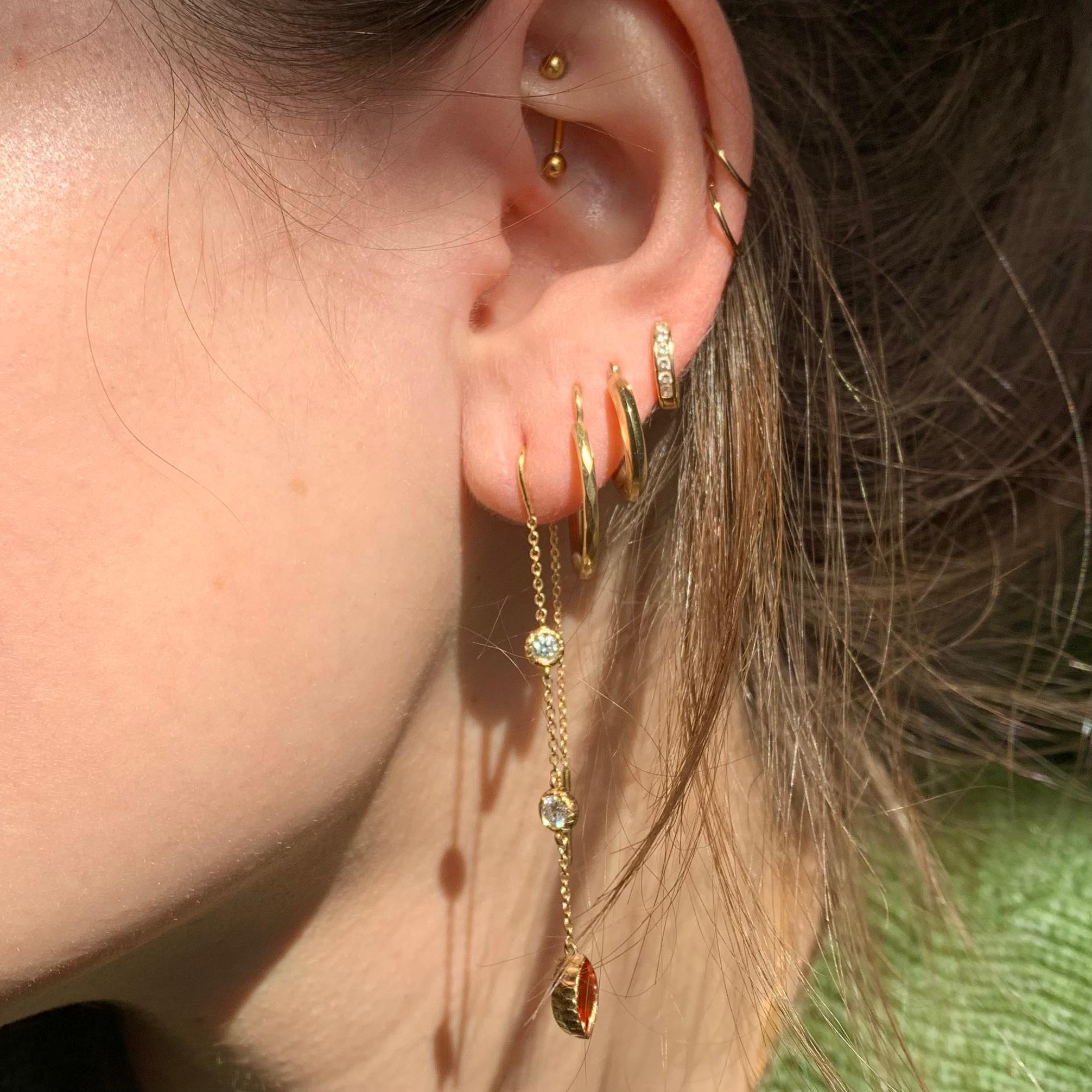 Women's 18KT Florentine Engraved Imperial Topaz and Diamond Threader Earrings For Sale
