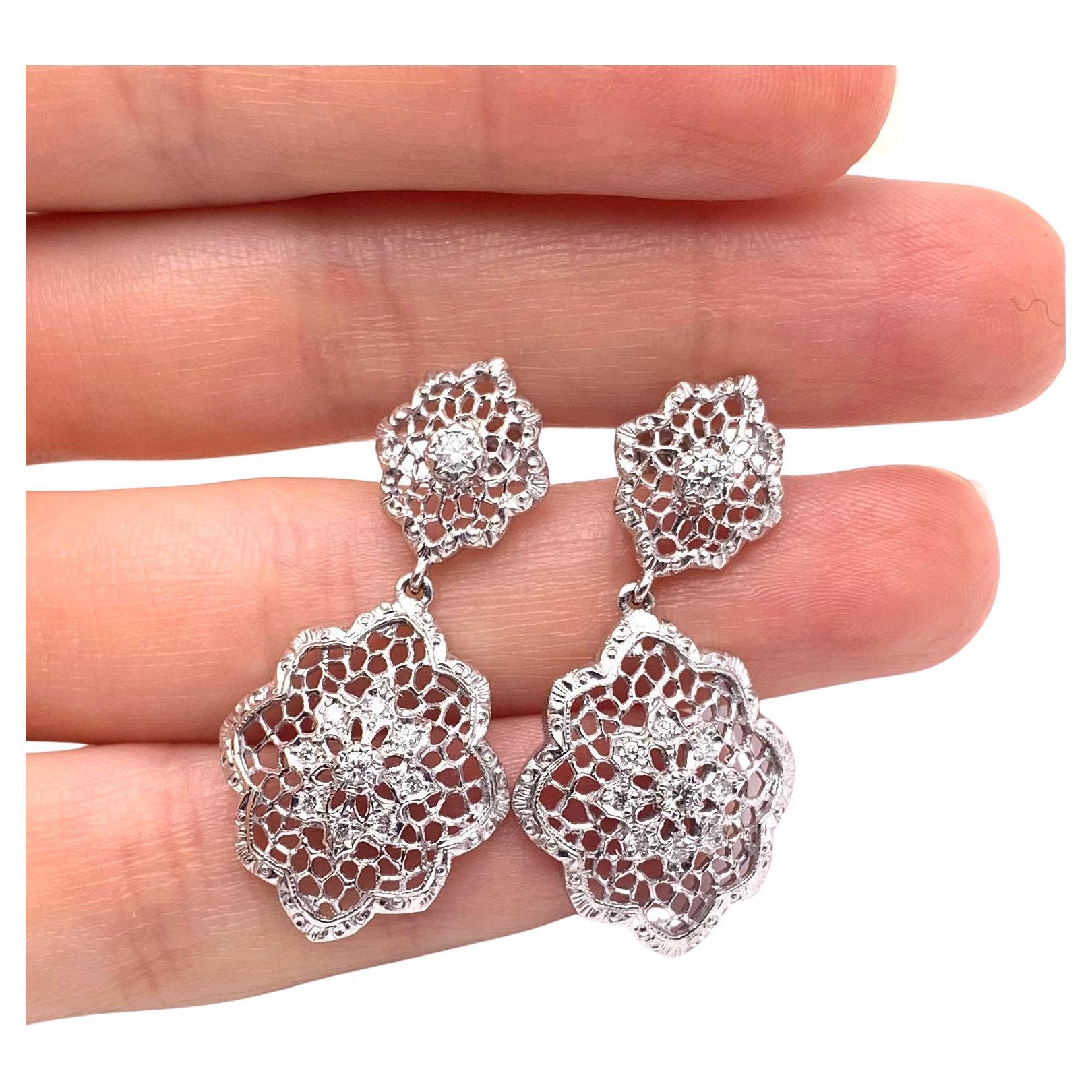 18KT Florentine Engraved Lattice Diamond Earrings