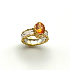 18KT Florentine Engraved Mandarin Garnet Ring