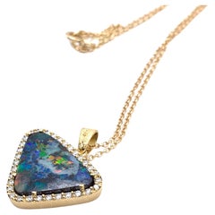 18KT Florentine Engraved Opal and Diamond Halo Necklace