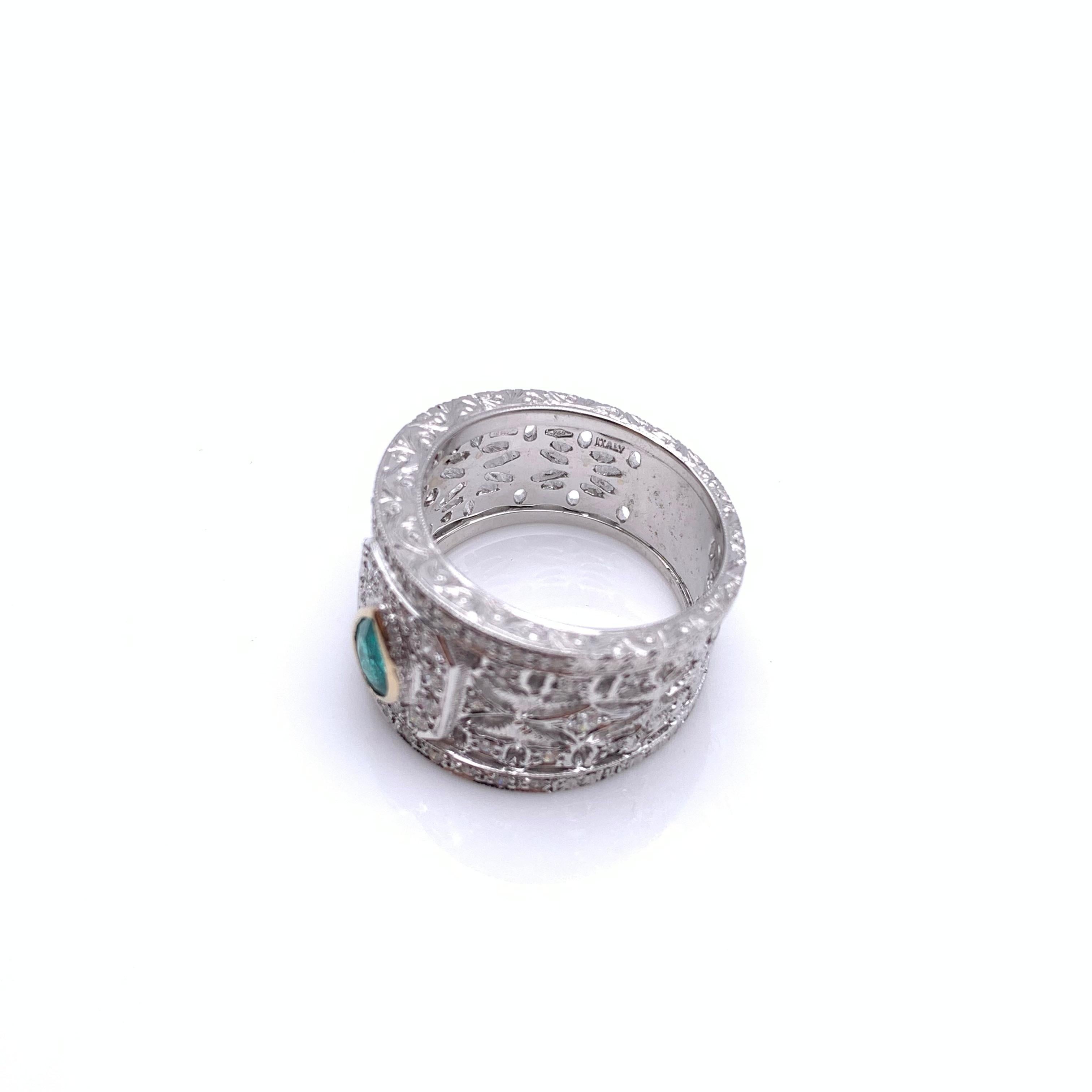 Pear Cut 18KT Florentine Engraved Paraiba Tourmaline & Diamond Ring For Sale