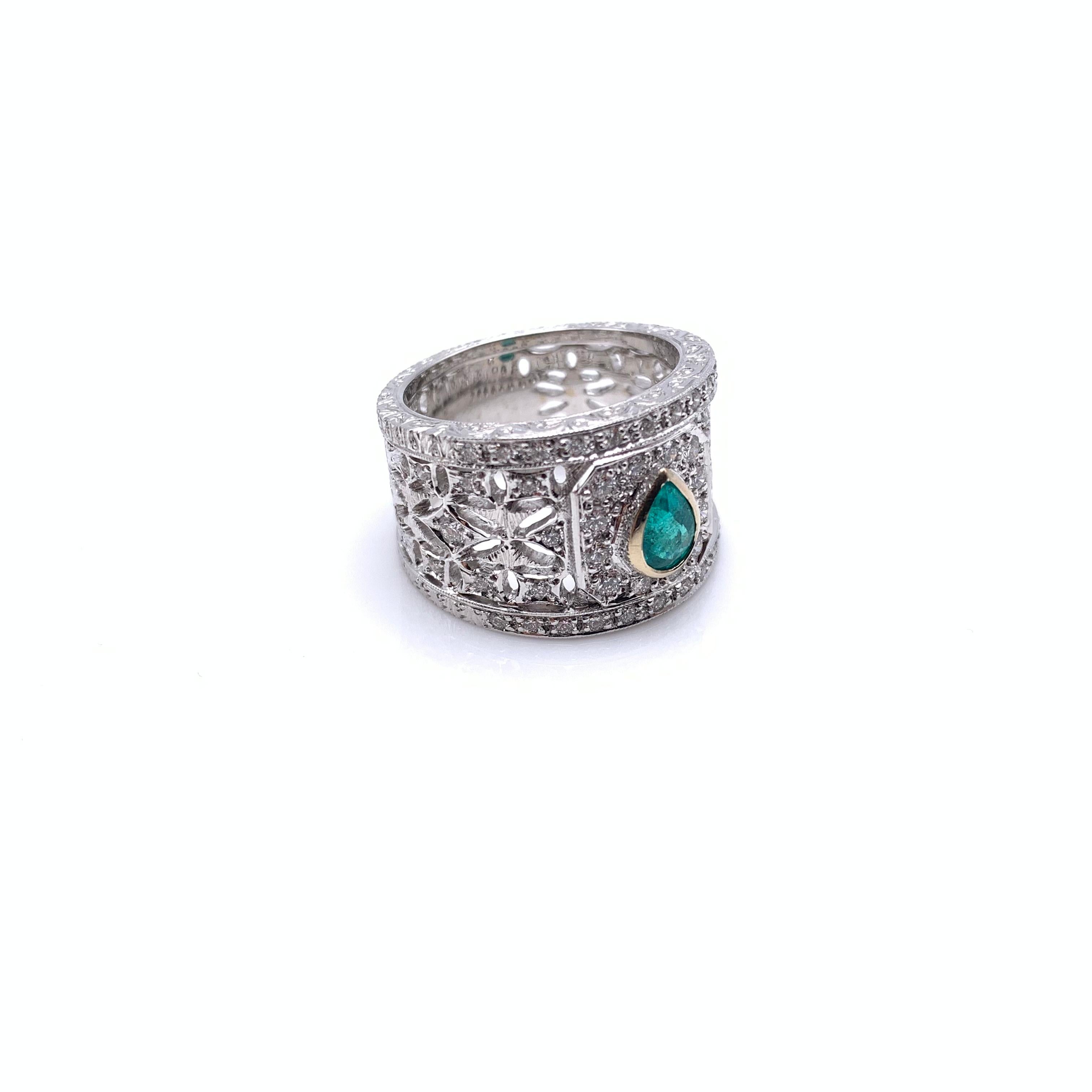 18KT Florentine Engraved Paraiba Tourmaline & Diamond Ring For Sale 2