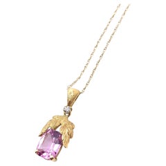 18KT Florentine Engraved Pink Spinel and Diamond Necklace