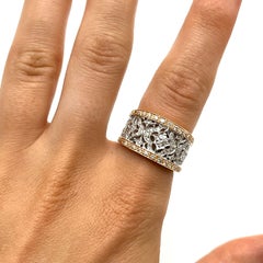 18KT Florentine Engraved Rose & White Gold Diamond Lattice Band