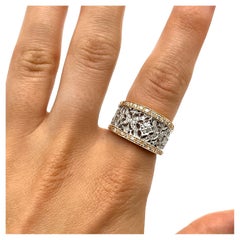 Fascia Florentine incisa in oro rosa e bianco 18KT con diamanti a reticolo
