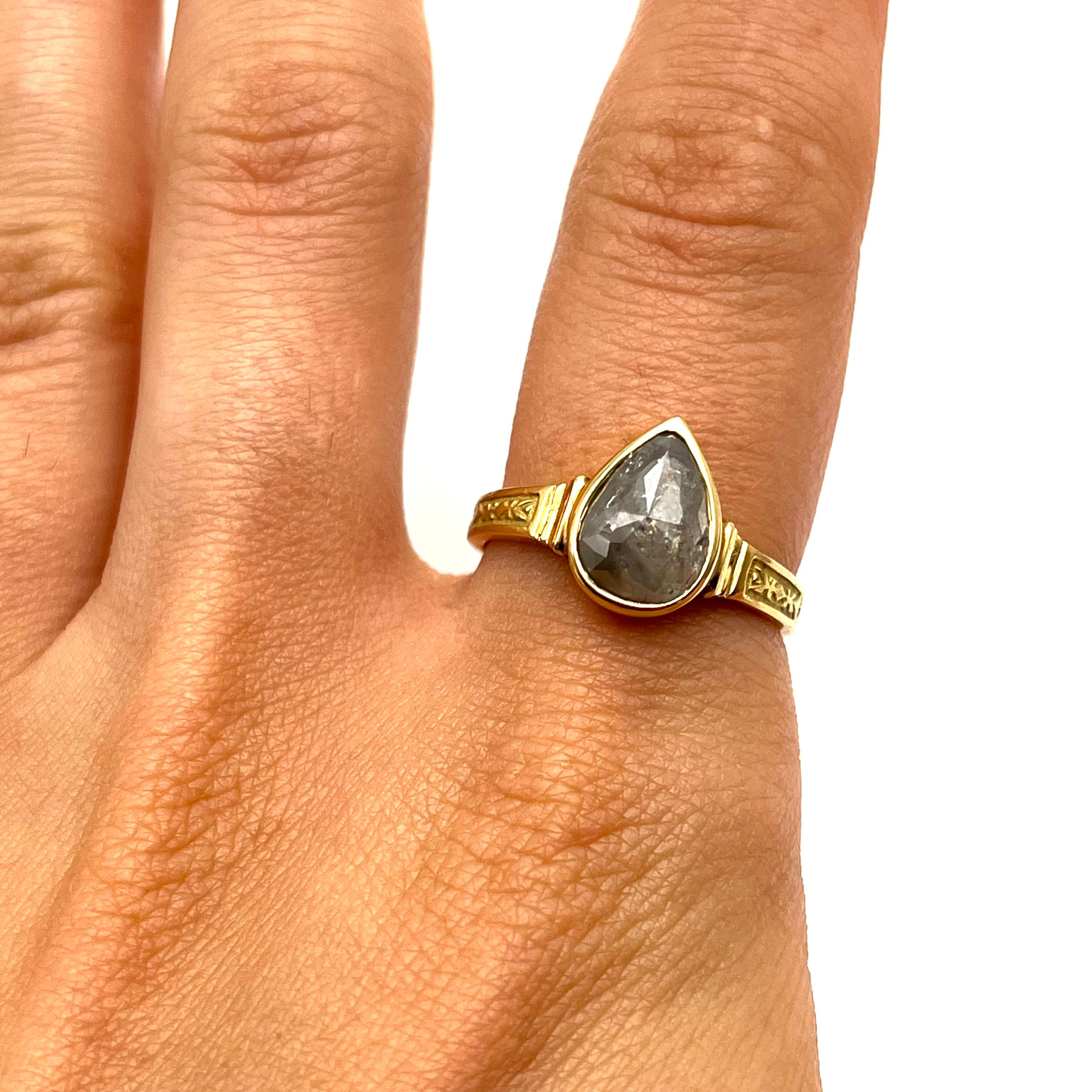 18KT Lünette Set Salz & Pfeffer Diamant Ring Damen im Angebot