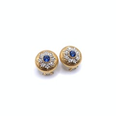 18KT Florentine Engraved Sapphire & Diamond Earrings