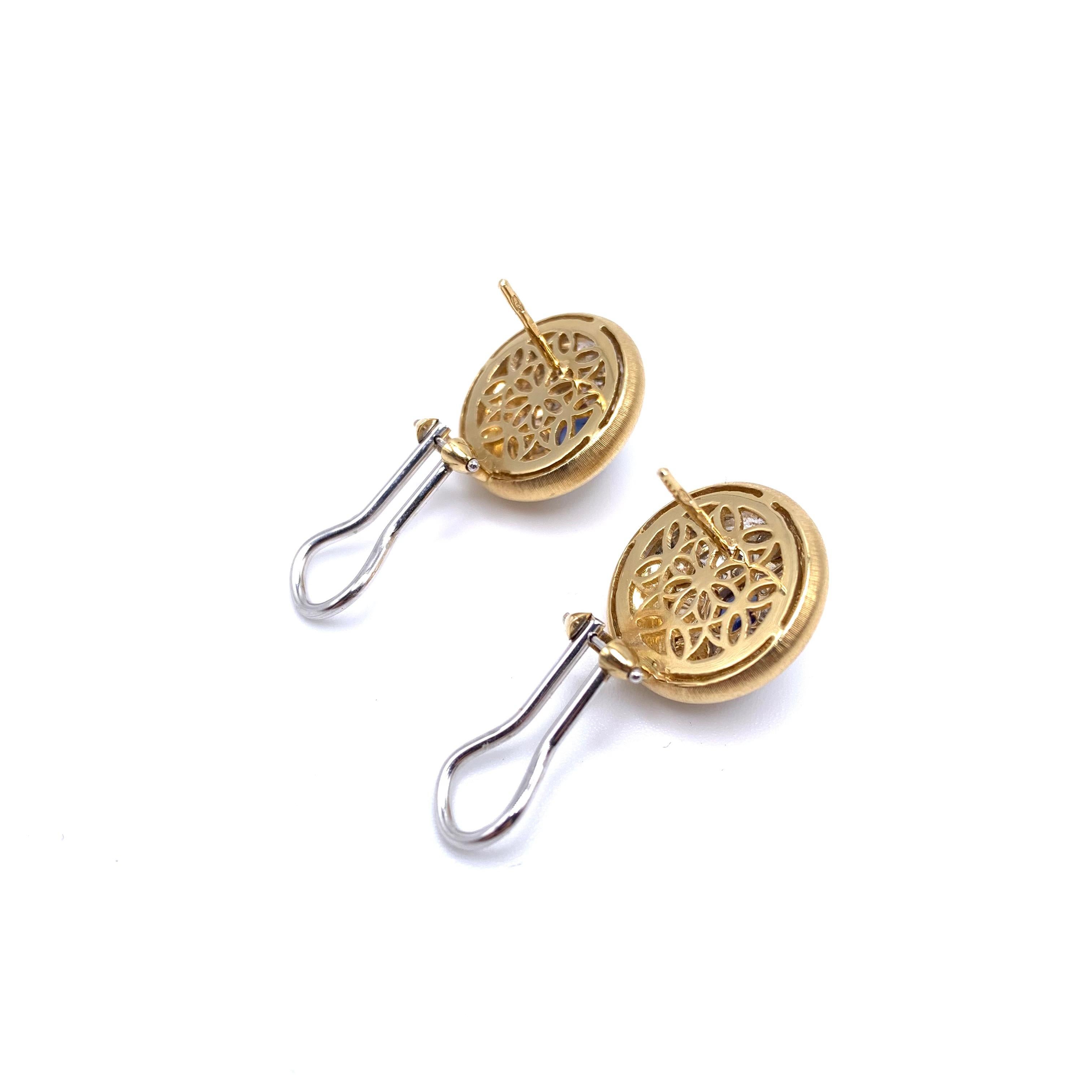 Regency 18KT Florentine Engraved Sapphire & Diamond Earrings For Sale