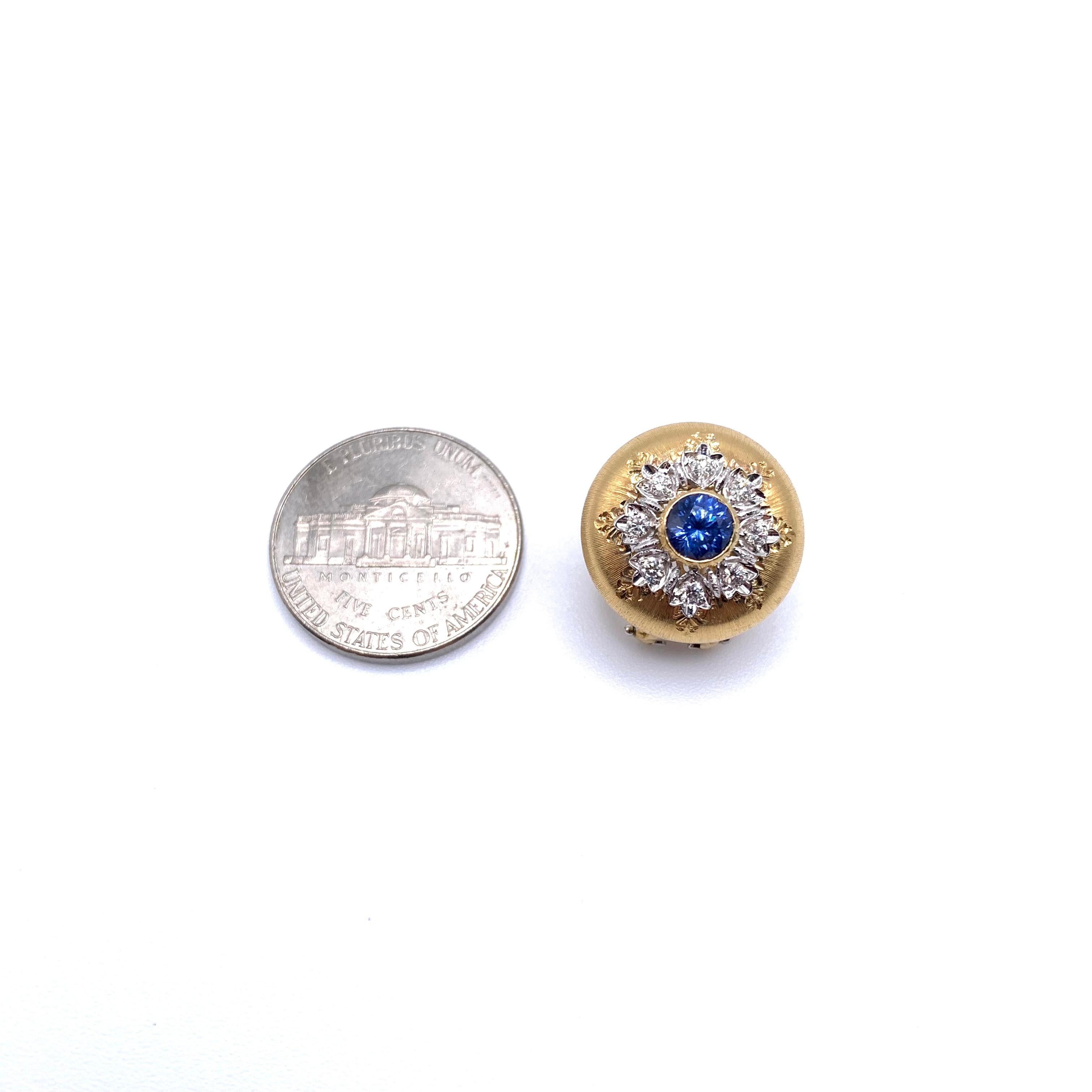 Women's 18KT Florentine Engraved Sapphire & Diamond Earrings For Sale