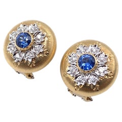 18KT Florentine Engraved Sapphire & Diamond Earrings