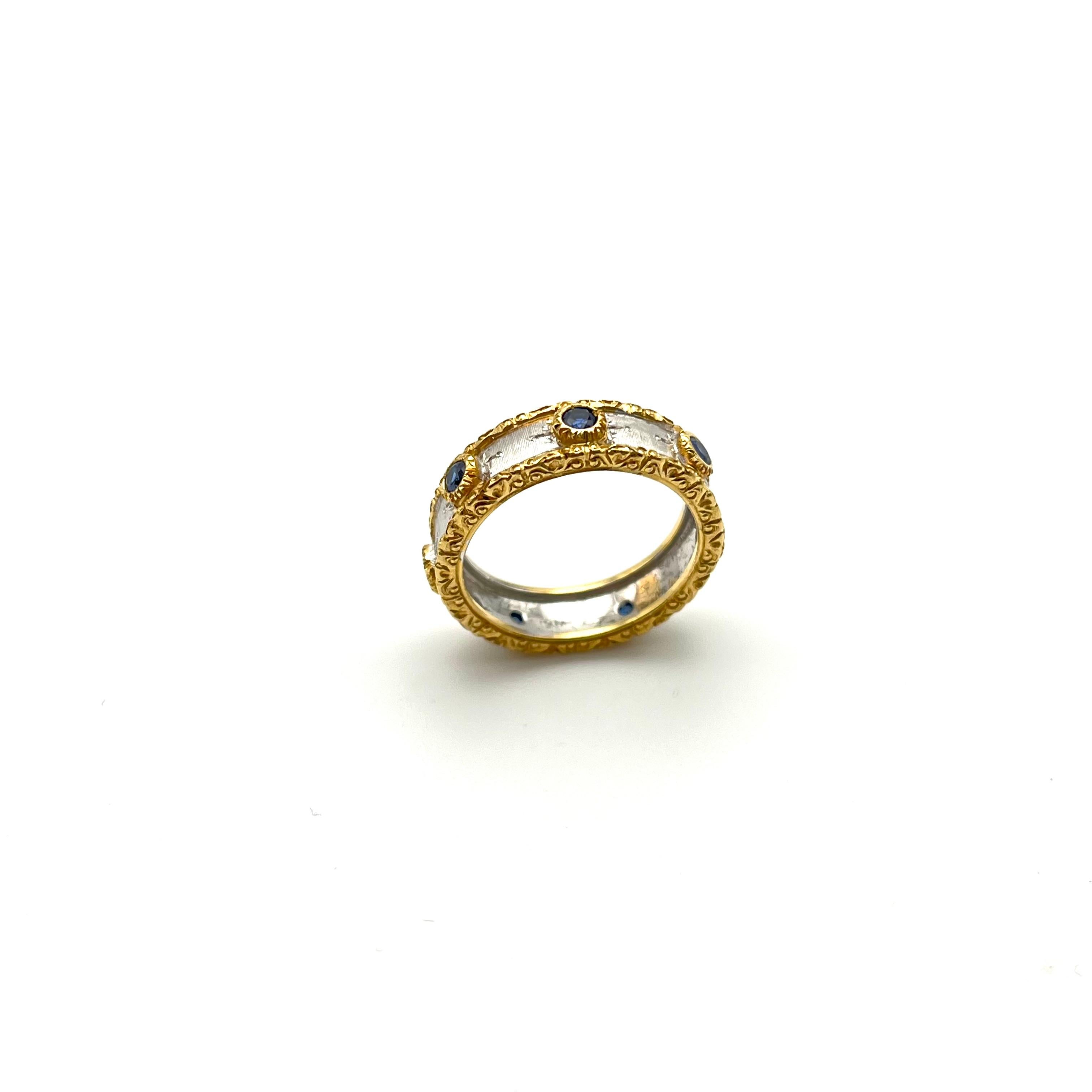 Revival 18KT Florentine Engraved Sapphire Eternity Band For Sale