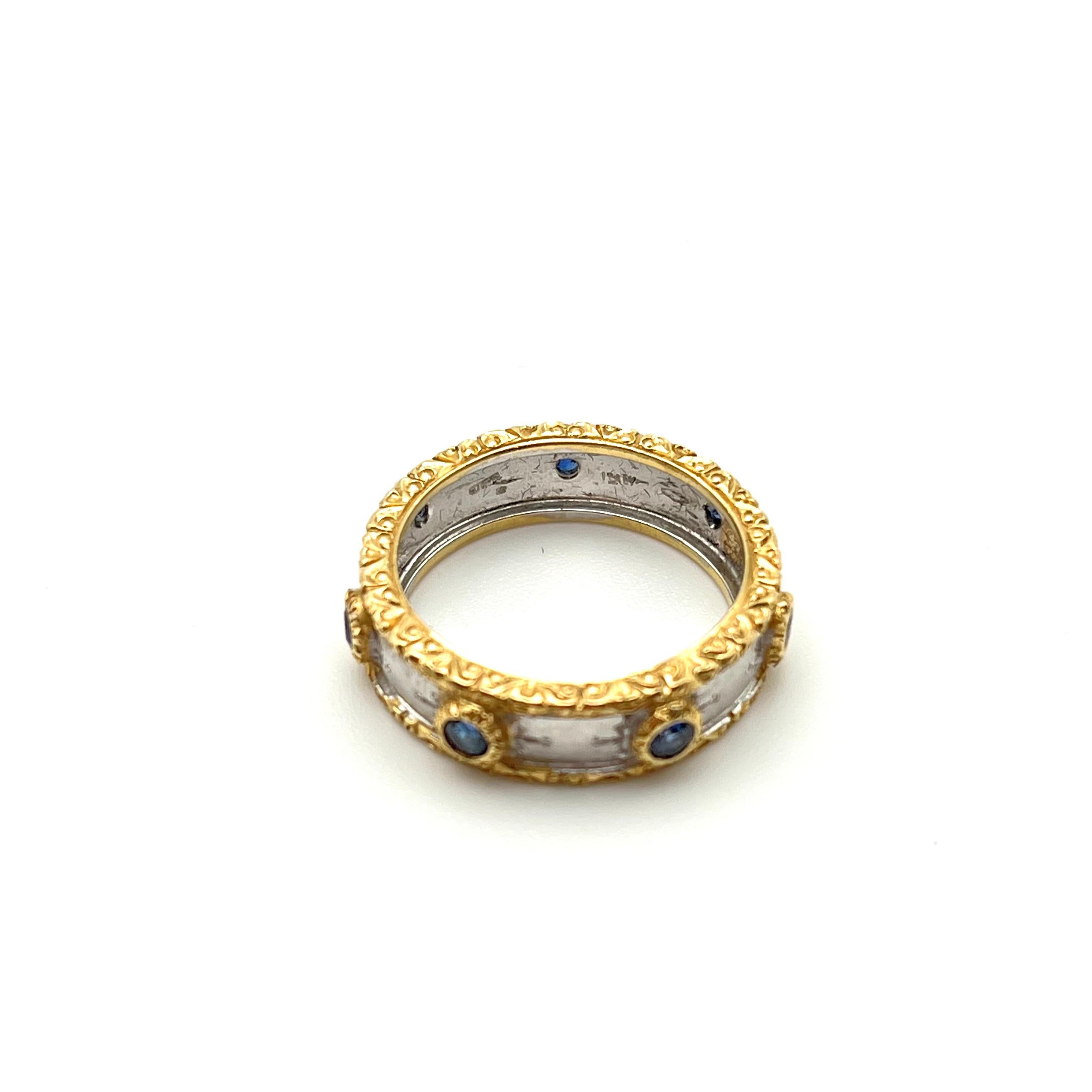18KT Florentine Engraved Sapphire Eternity Band In Good Condition For Sale In Lynchburg, VA