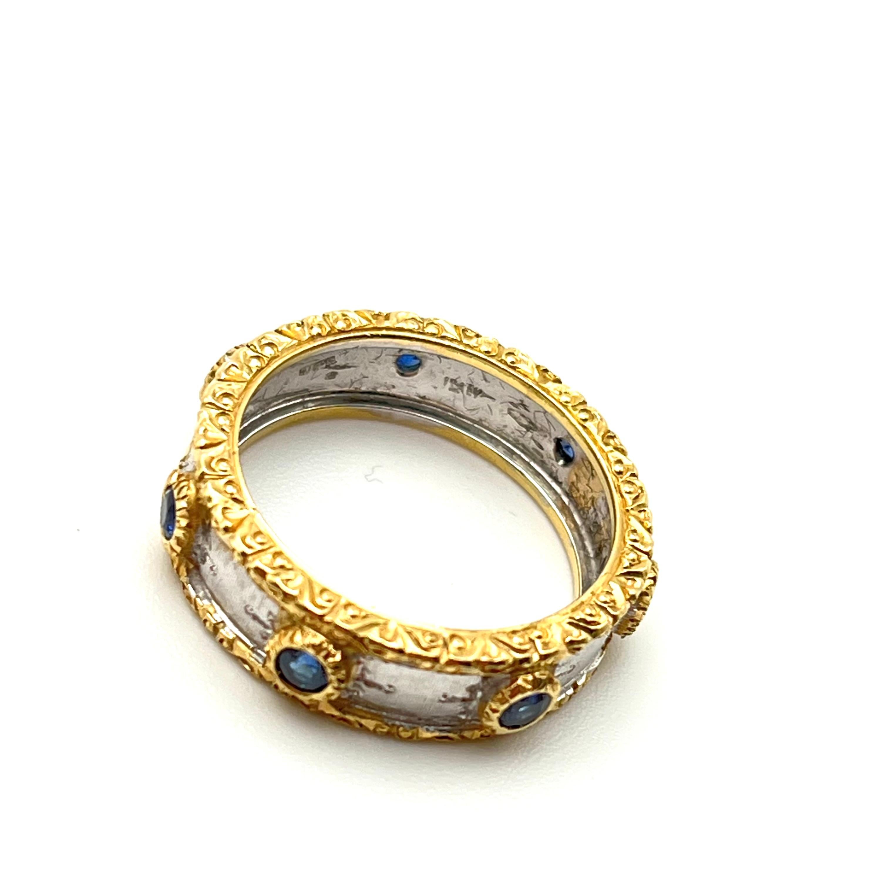 Women's 18KT Florentine Engraved Sapphire Eternity Band For Sale