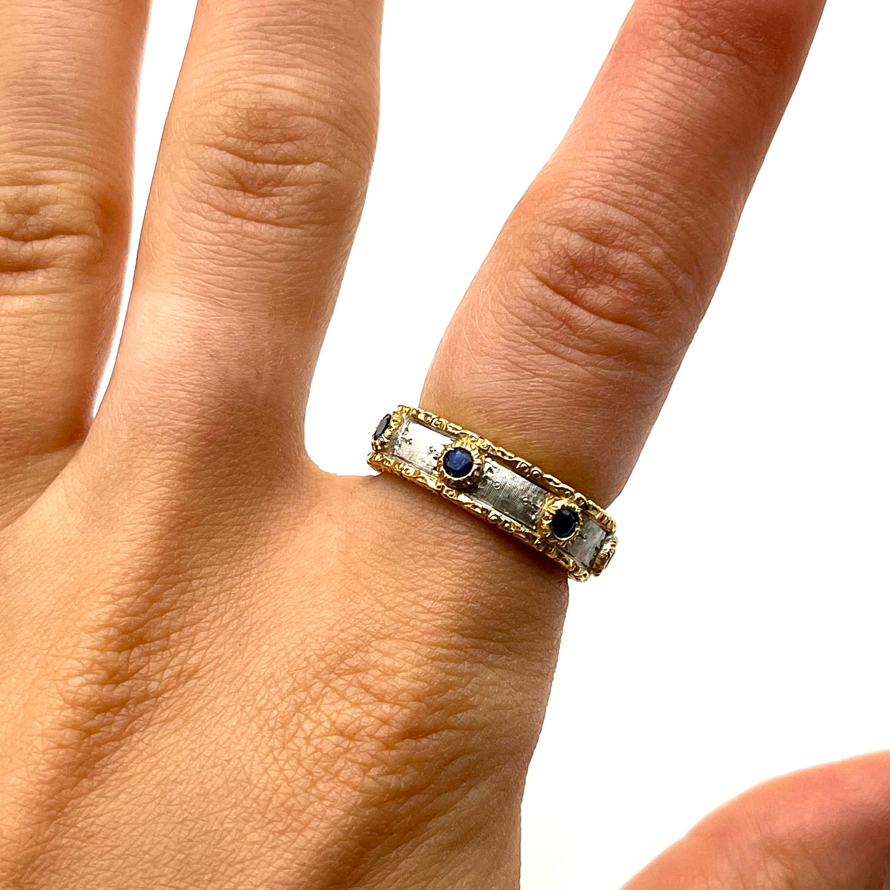 18KT Florentine Engraved Sapphire Eternity Band For Sale 1