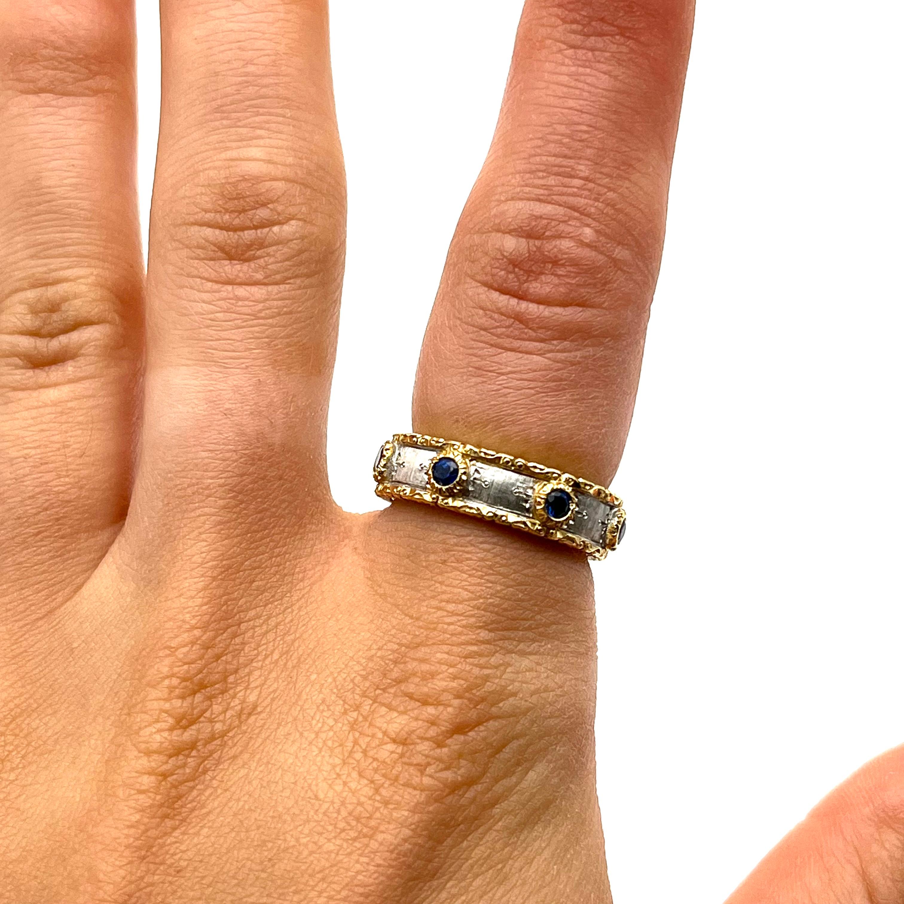 18KT Florentine Engraved Sapphire Eternity Band For Sale 2