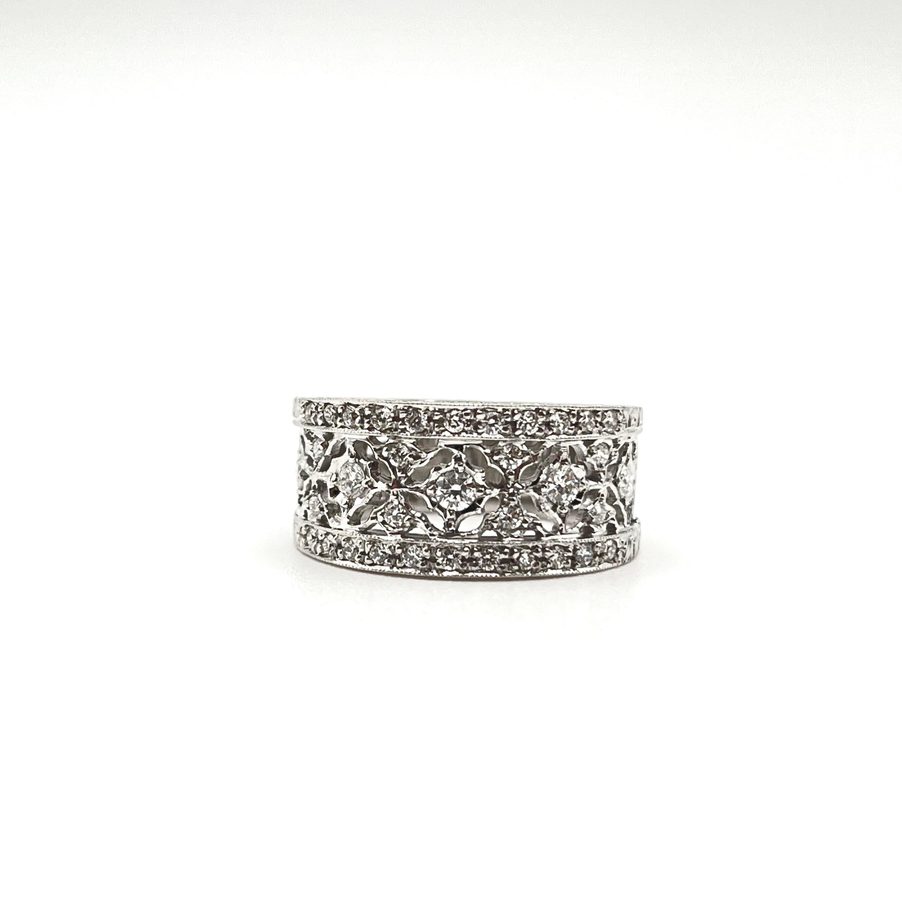 18KT Florentine Engraved Tapered Diamond Band For Sale 1