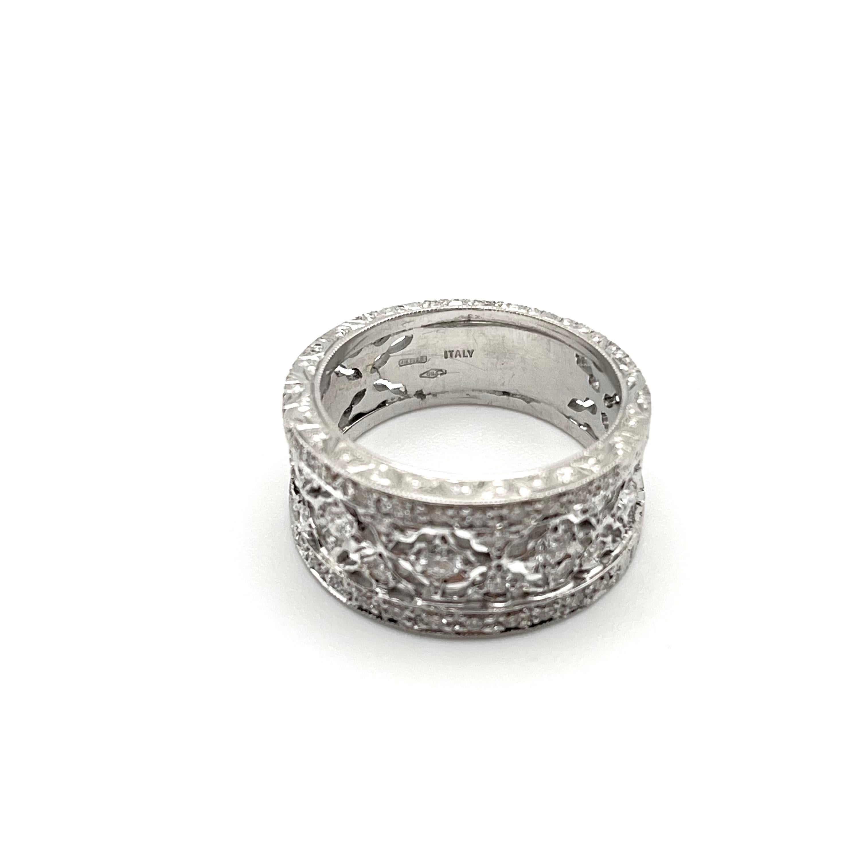 18KT Florentine Engraved Tapered Diamond Band For Sale 2