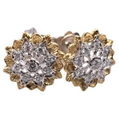 Pendientes de diamantes de dos tonos grabados Florentina de 18 quilates