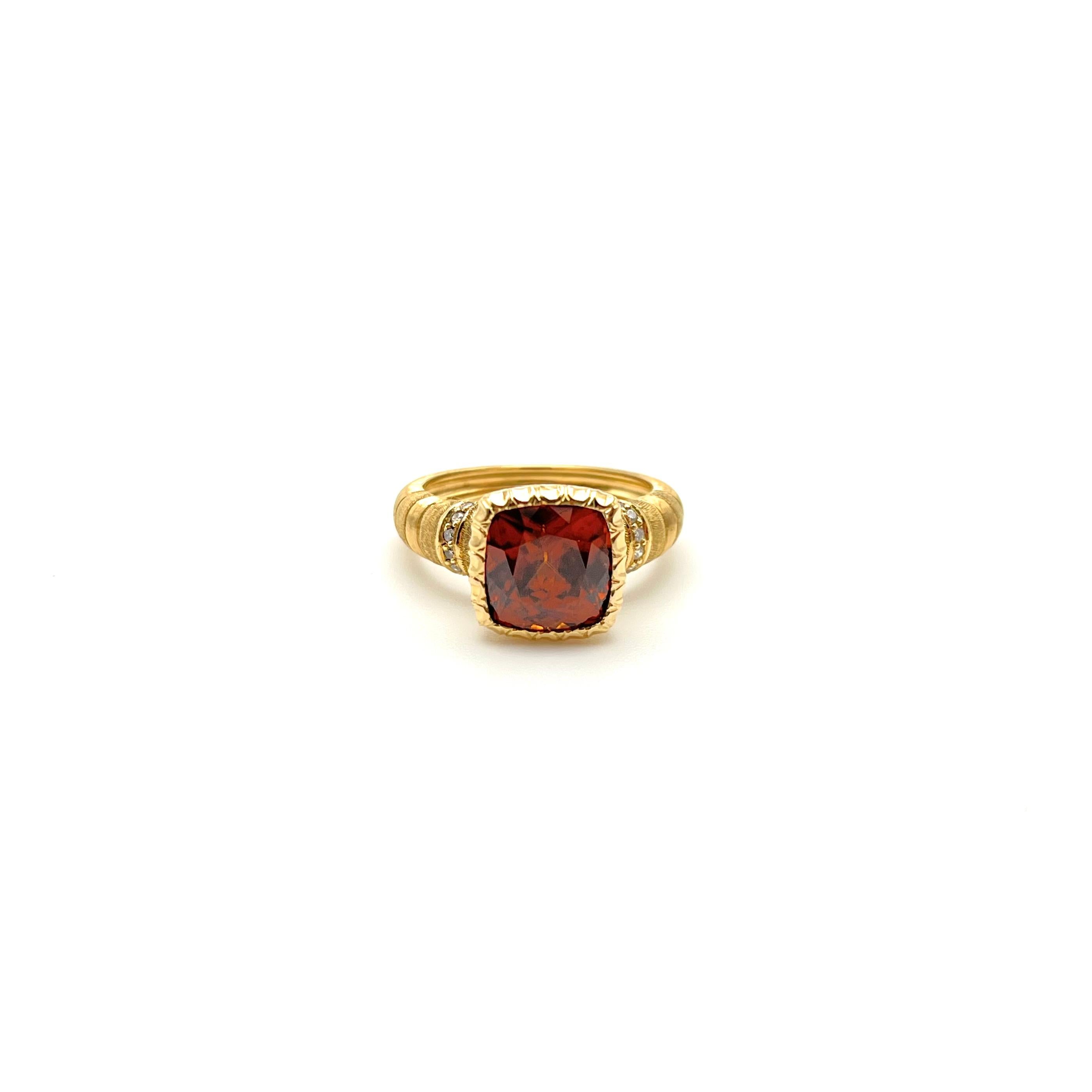 18KT Florentine Graviert Tansanischer Zirkon und Diamant Ring im Angebot 1