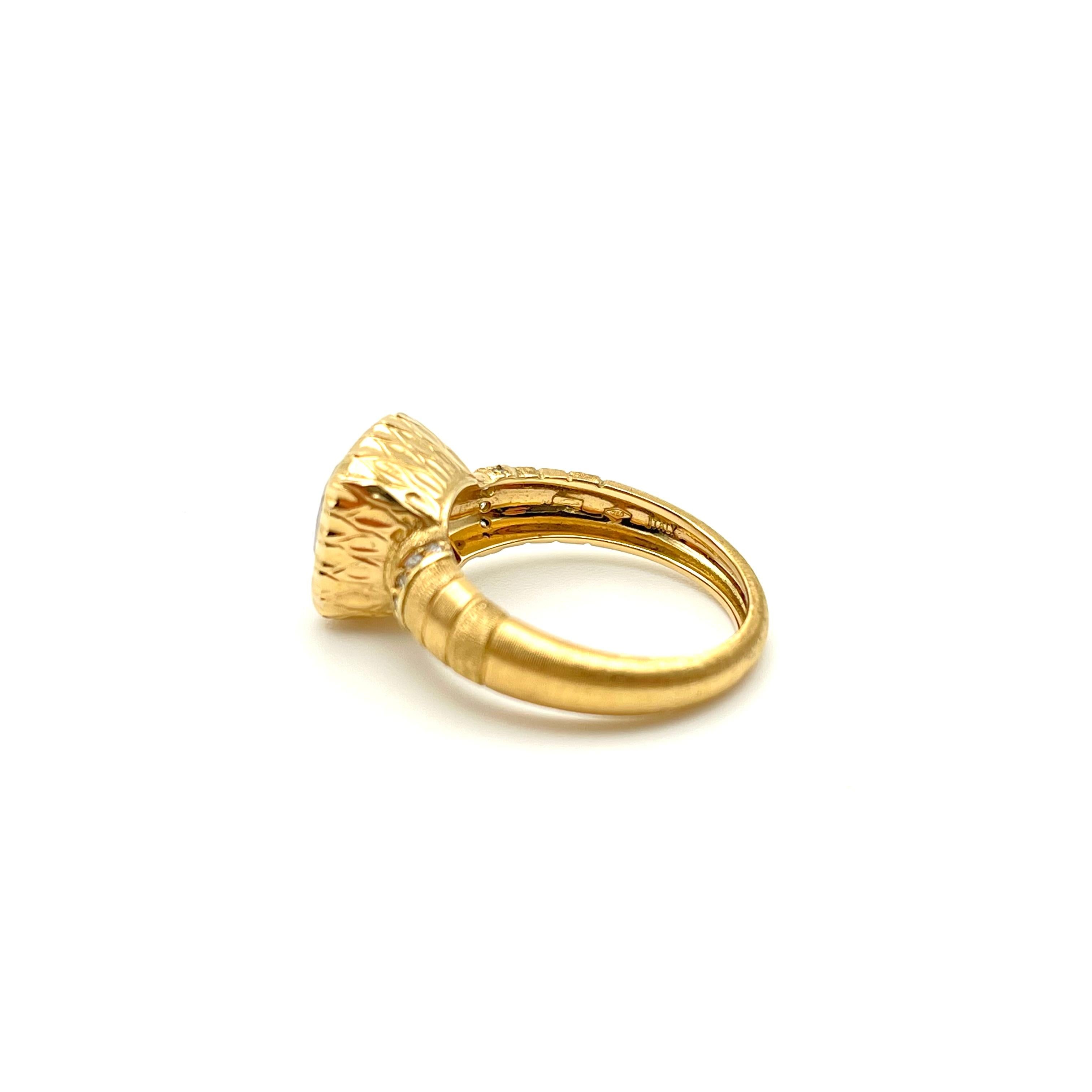 18KT Florentine Graviert Tansanischer Zirkon und Diamant Ring im Angebot 2