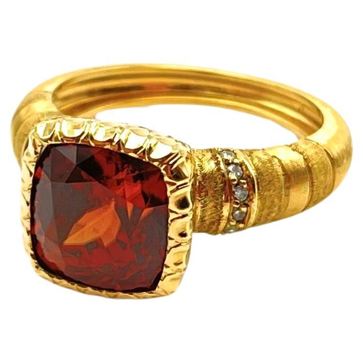 18KT Florentine Engraved Tanzanian Zircon and Diamond Ring