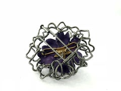 18kt Enamel Flower Diamond Brooch