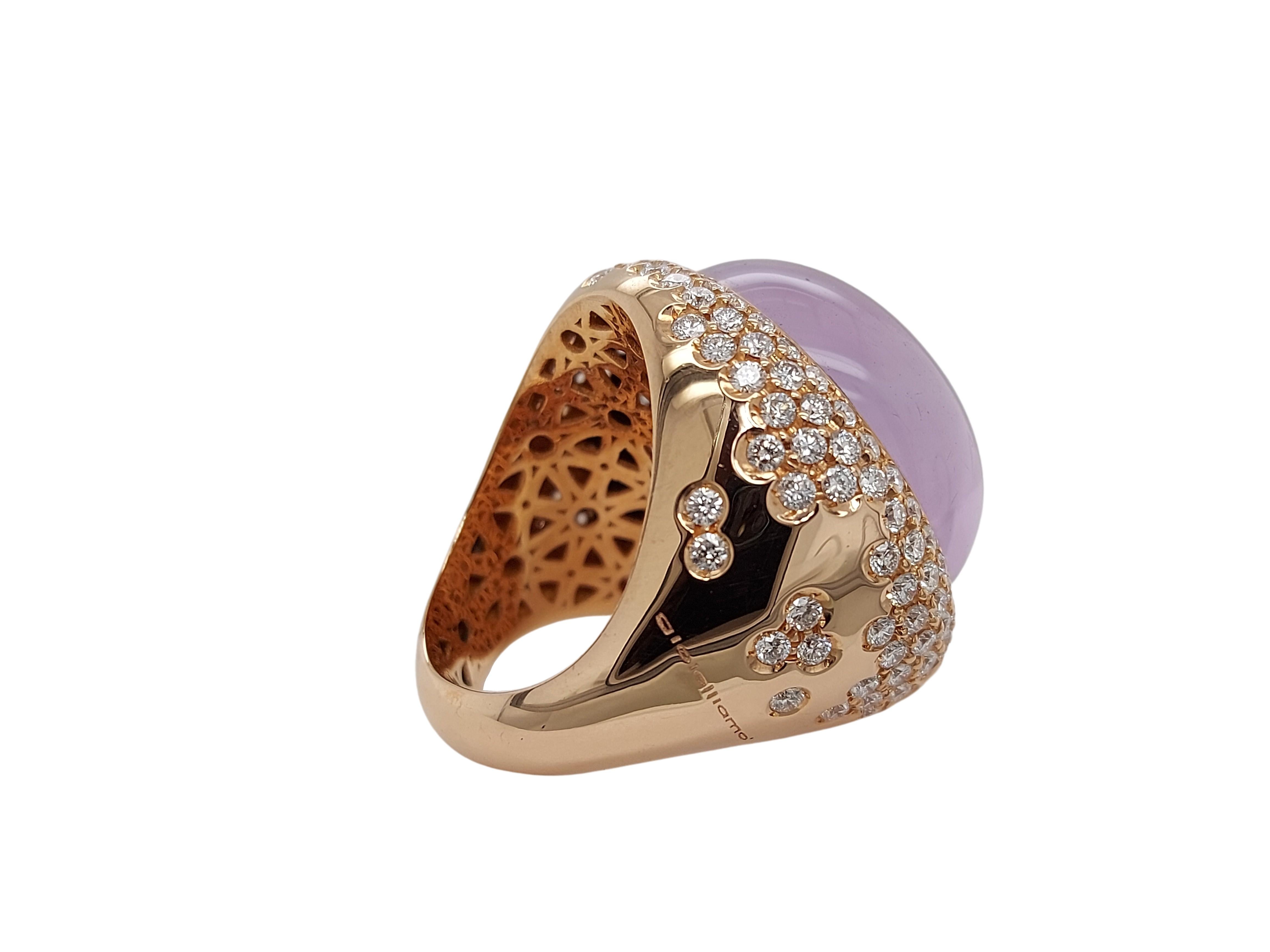 Artisan 18kt Gioielliamo pink Gold Ring with Pearl & Rock Crystal set 3.5ct Diamonds For Sale