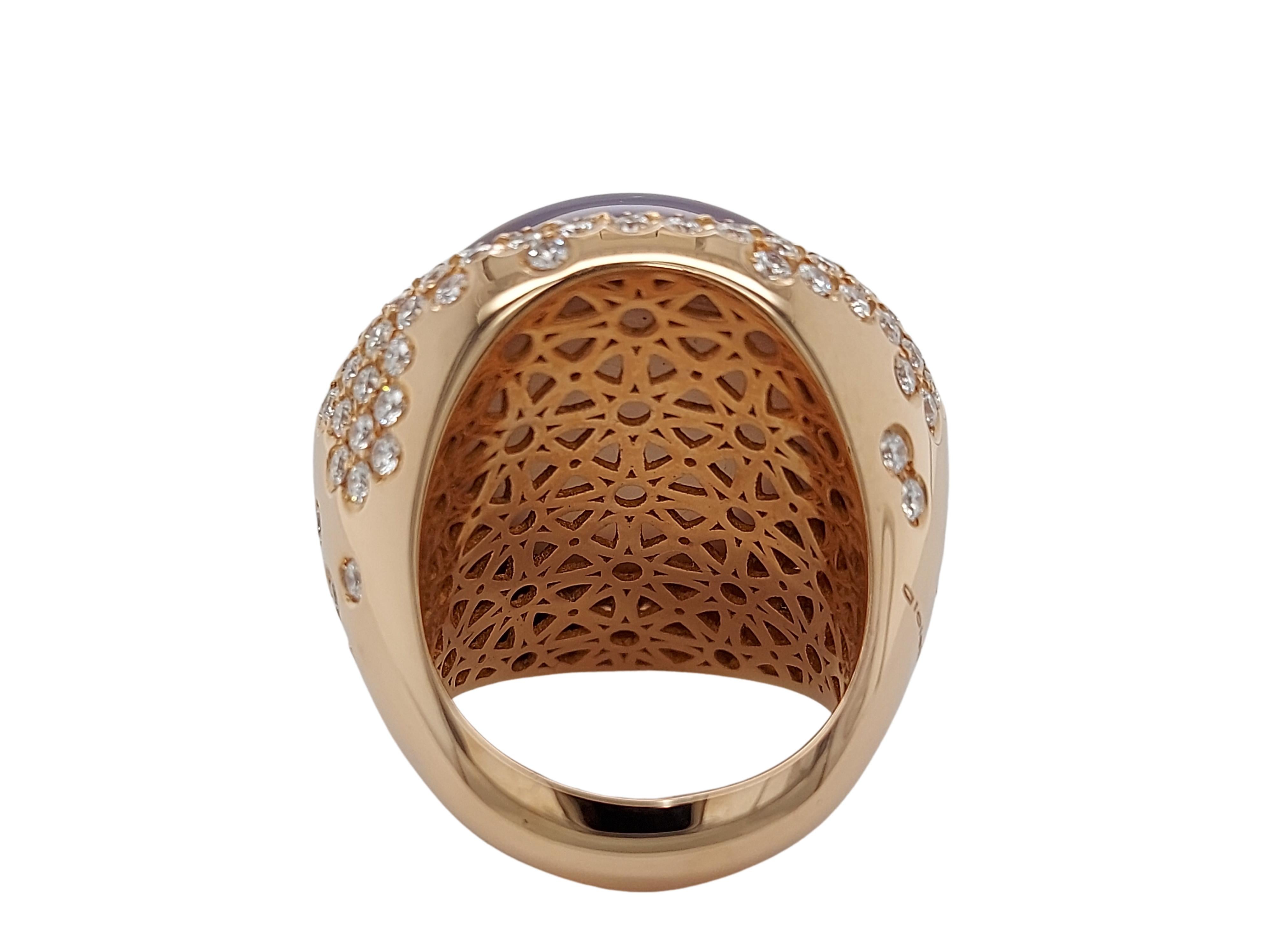 Brilliant Cut 18kt Gioielliamo pink Gold Ring with Pearl & Rock Crystal set 3.5ct Diamonds For Sale