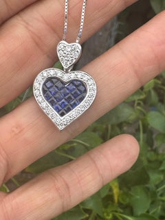 18kt Gold 2.50Ct Princess Blue Sapphire Diamond Pedant and Adjustable Chain
