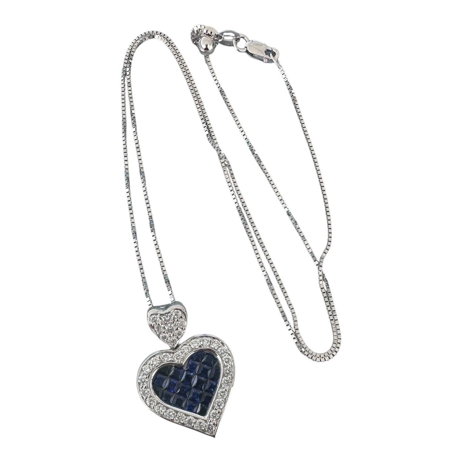 Taille princesse Or 18kt 2.50Ct Princess Blue Sapphire Diamond Pedant and Adjustable Chain en vente