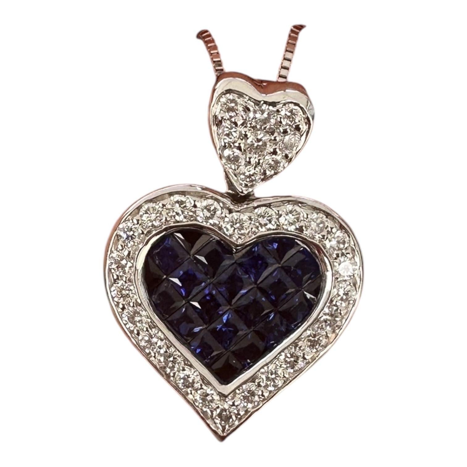 Or 18kt 2.50Ct Princess Blue Sapphire Diamond Pedant and Adjustable Chain Excellent état - En vente à Laguna Hills, CA