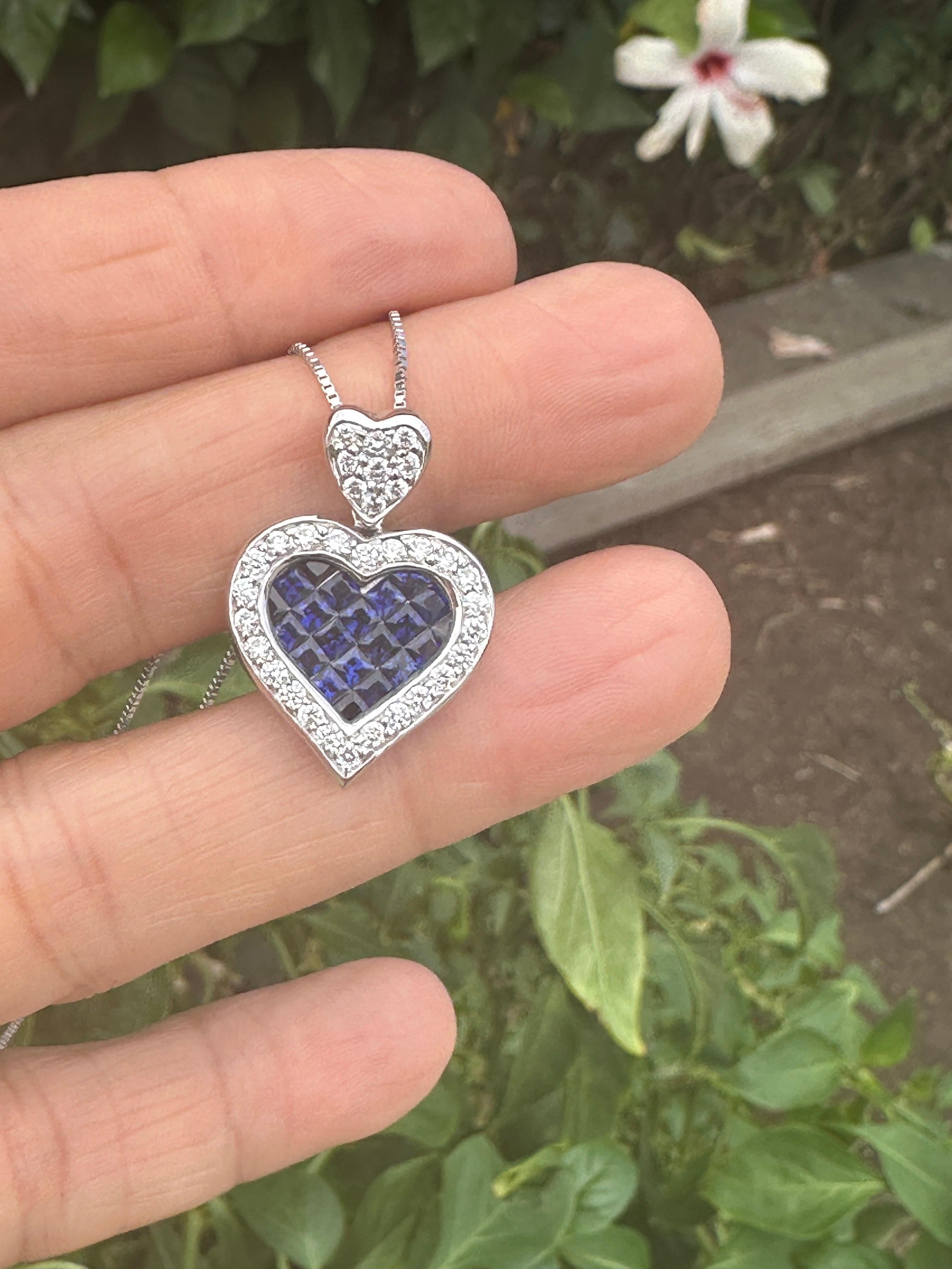 Or 18kt 2.50Ct Princess Blue Sapphire Diamond Pedant and Adjustable Chain en vente 1