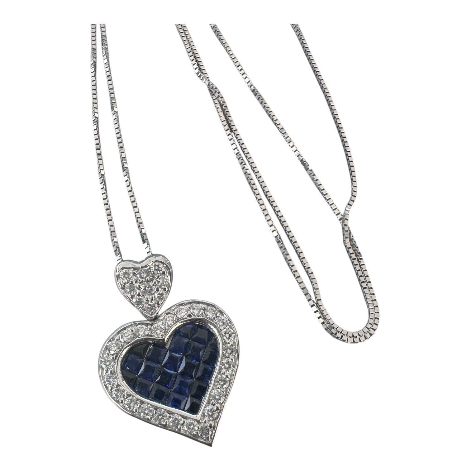 Or 18kt 2.50Ct Princess Blue Sapphire Diamond Pedant and Adjustable Chain en vente