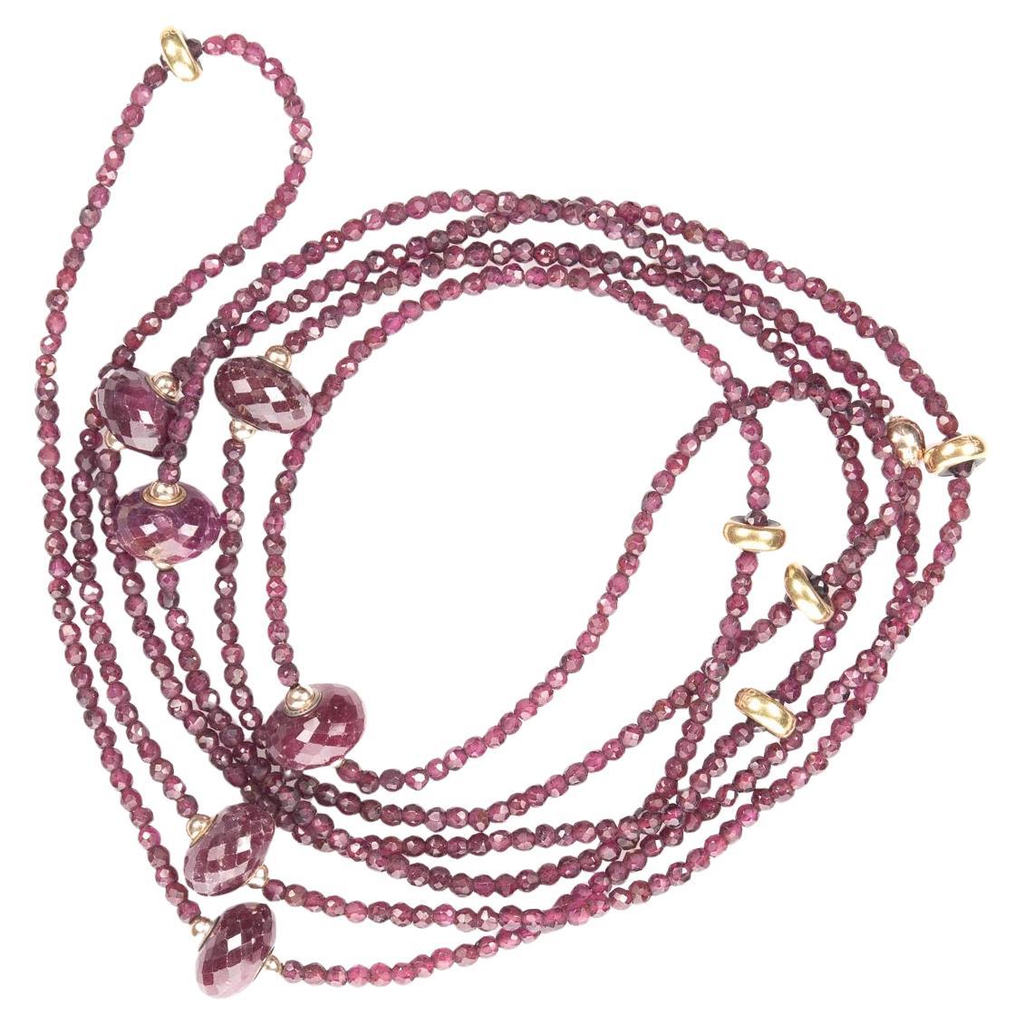 18KT Gold 300ct Rubies Art Deco Briolette-Cut Necklace For Sale
